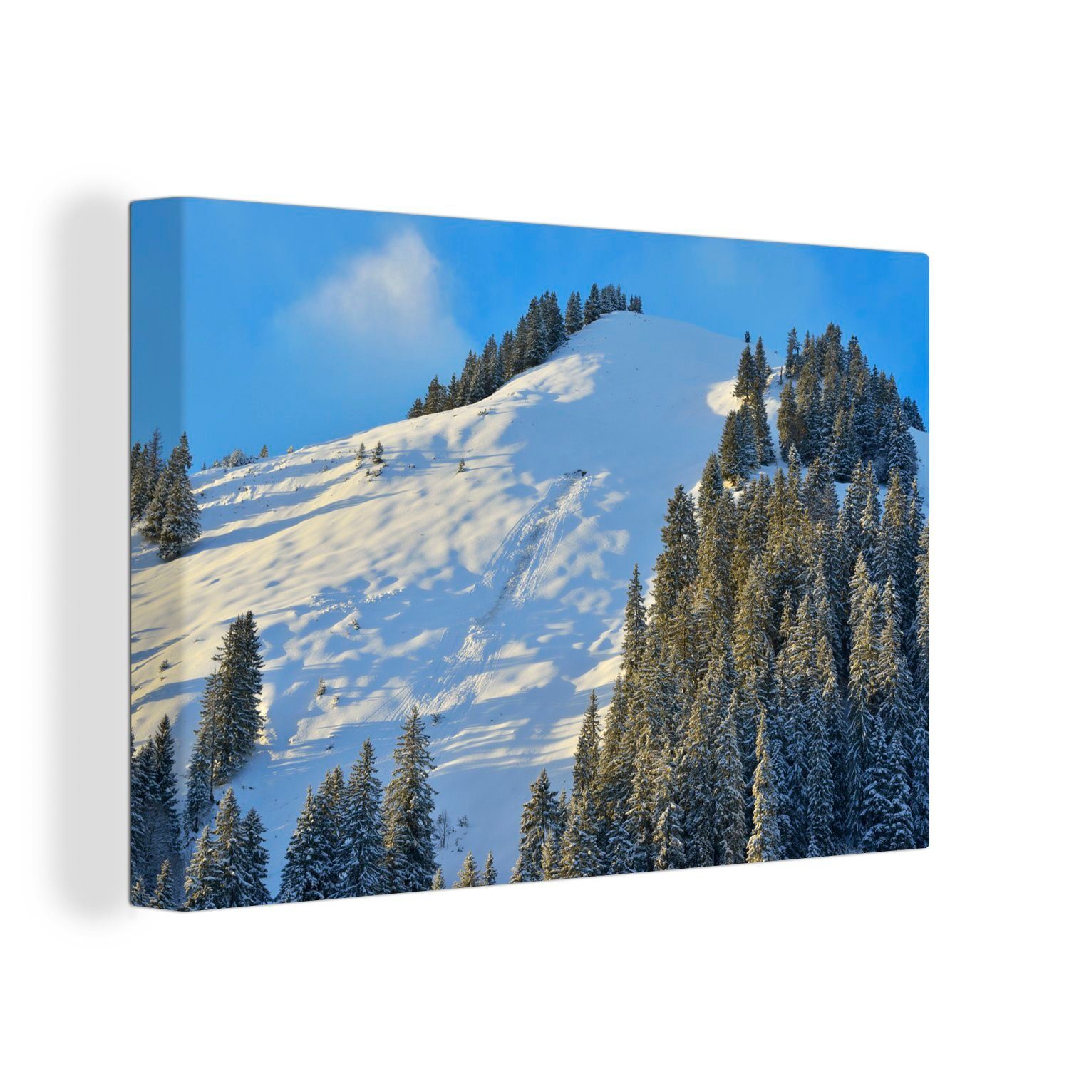 OneMillionCanvasses® Leinwandbild Kleine Lawine von schneebedecktem Berg, (1 St), Wandbild Leinwandbilder, Aufhängefertig, Wanddeko, 30x20 cm