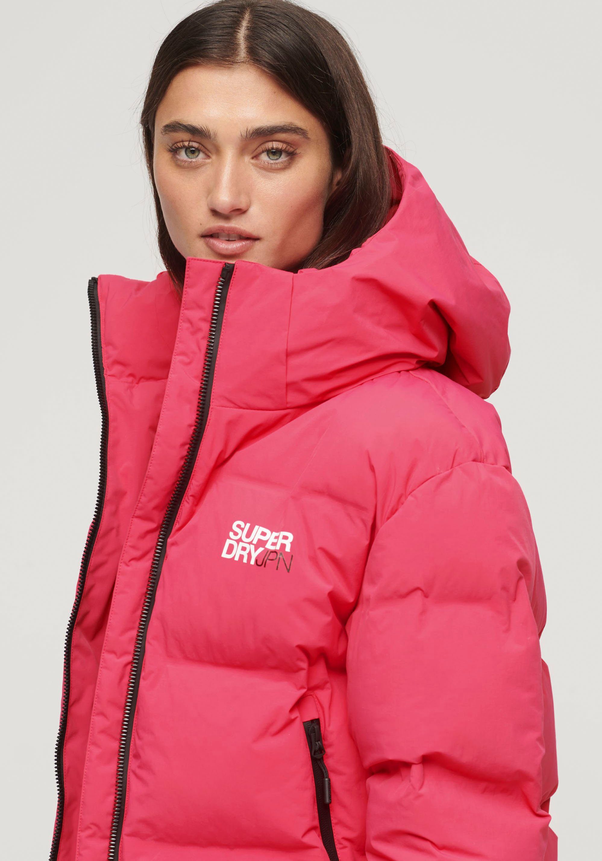 Superdry Steppjacke PUFFER JACKET Raspberry HOODED Red BOXY