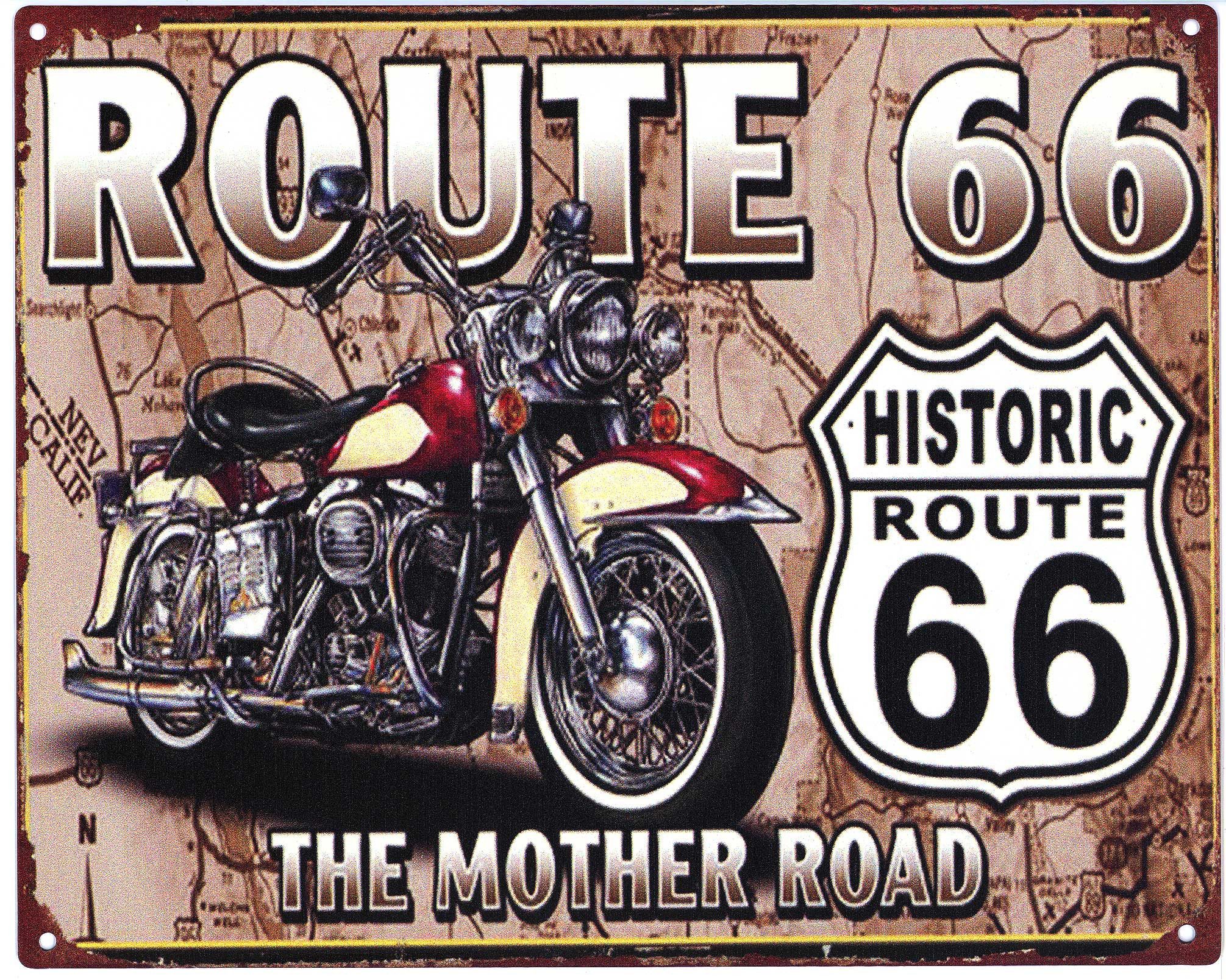 Moritz Metallschild Blechschild Route 66 Mother Road, (Einzeln), 20 x 25cm Vintage Retro Deko Schild Metallschild Wandbild Schild