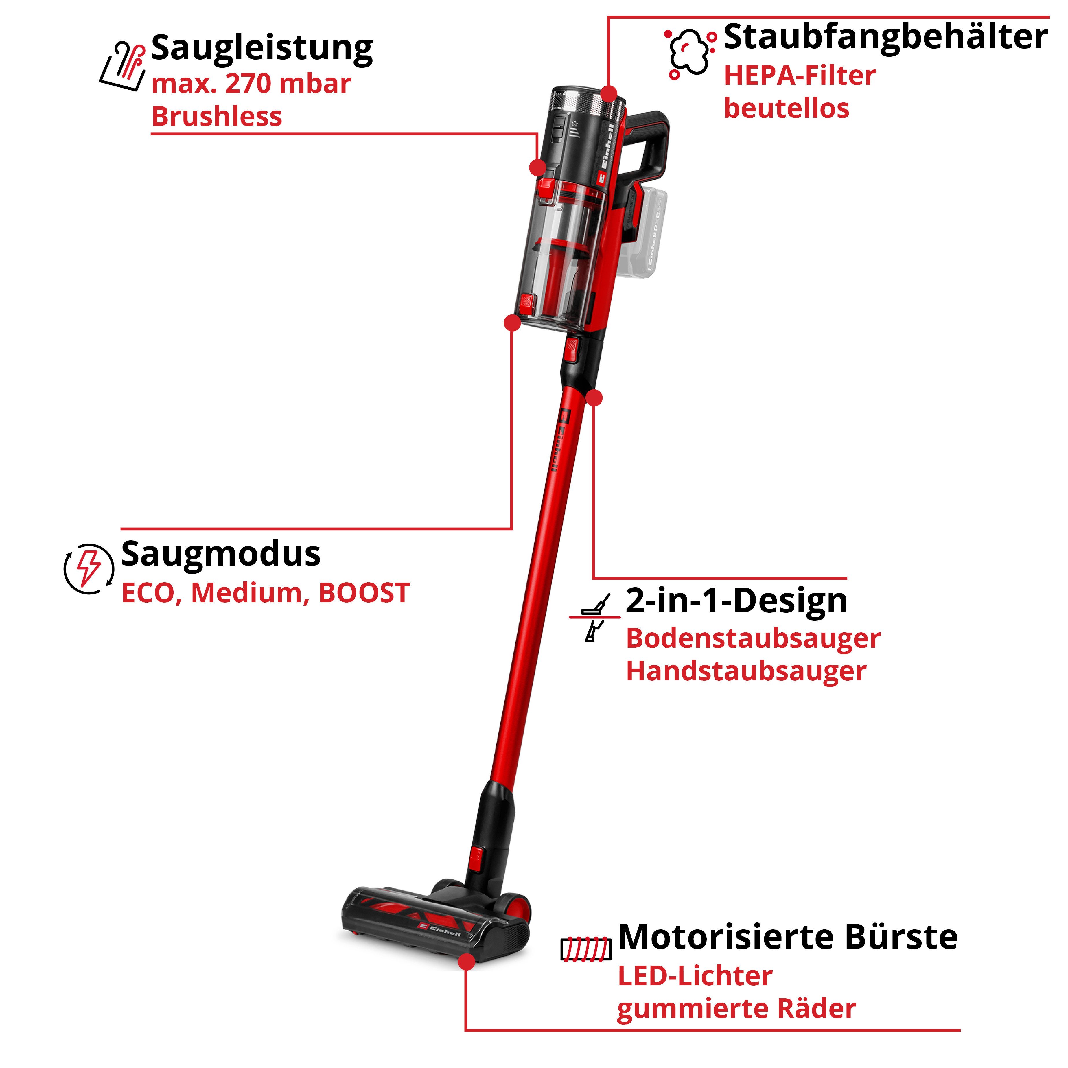 Einhell Akku-Stielstaubsauger TE-SV 18/270 Li BL-Solo, beutellos, ohne Akku und Ladegerät