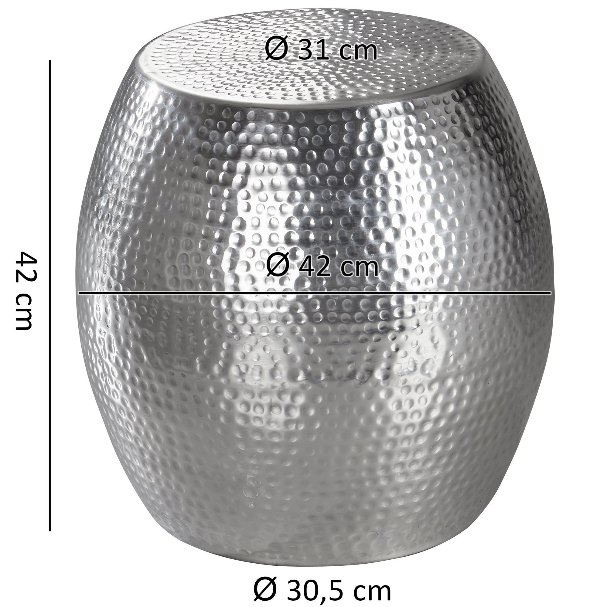 FINEBUY Beistelltisch SuVa12240_1 Aluminium Dekotisch Ø 42 cm rund Ablagetisch Metall (42x42x42 cm Aluminium Hammerschlag Silber Rund), Sofatisch Orientalisch, Kleiner Wohnzimmertisch