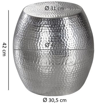 Wohnling Beistelltisch WL5.466 (42x42x42 cm Aluminium Hammerschlag Silber Rund), Kleiner Wohnzimmertisch, Sofatisch Orientalisch