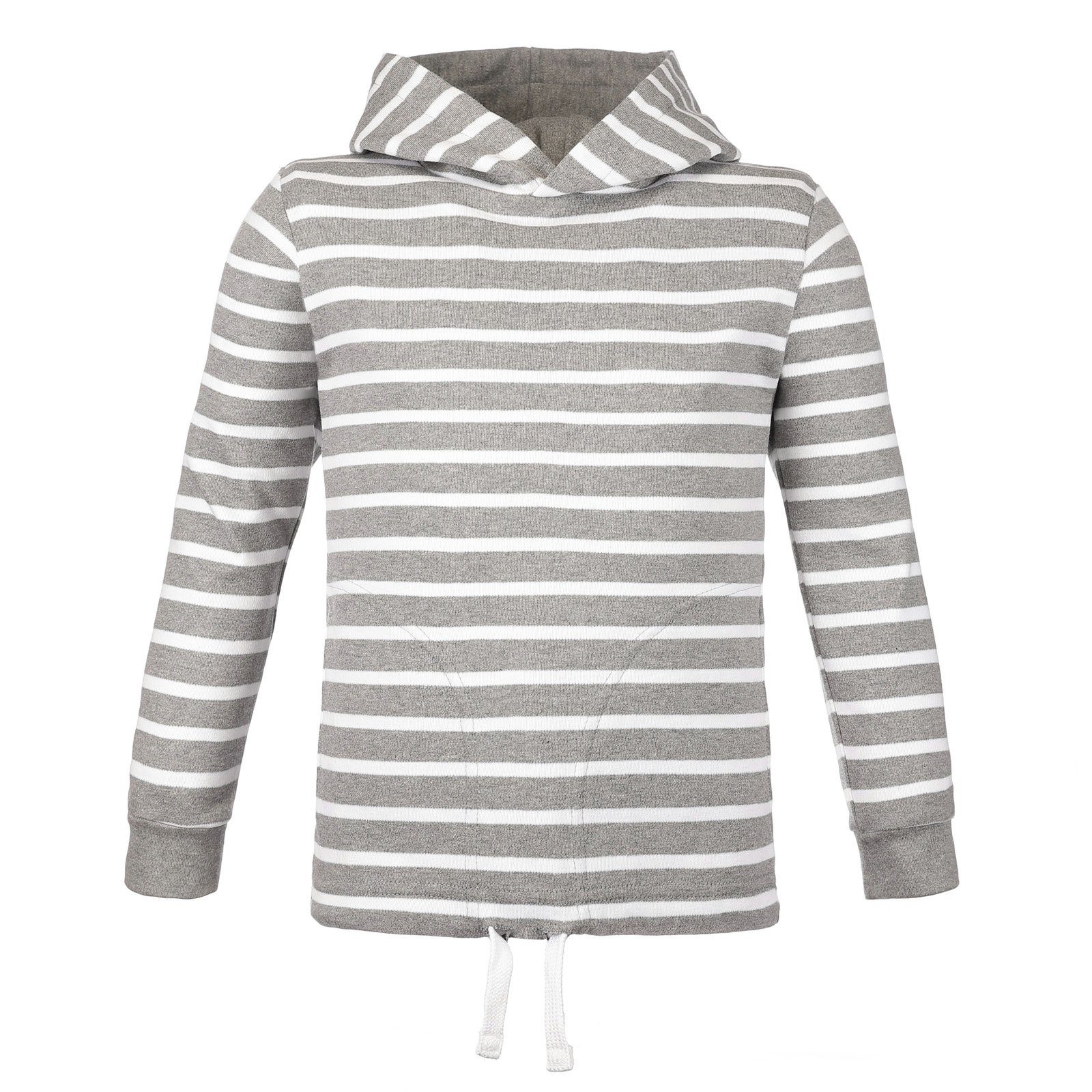 modAS Kapuzenpullover (1-tlg) Bretonisches Kinder Kapuzenshirt - Longsleeve gestreift aus Baumwolle (91) grau-melange / weiß