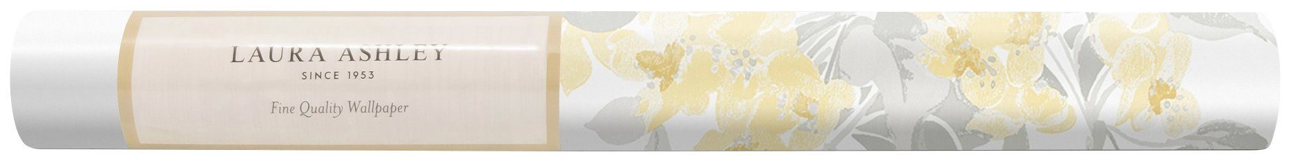 LAURA ASHLEY Vliestapete Apple FSC® zertifiziert, weiß/gelb gemustert, mit Druck, 10 Länge Meter lebhaftem Blossom