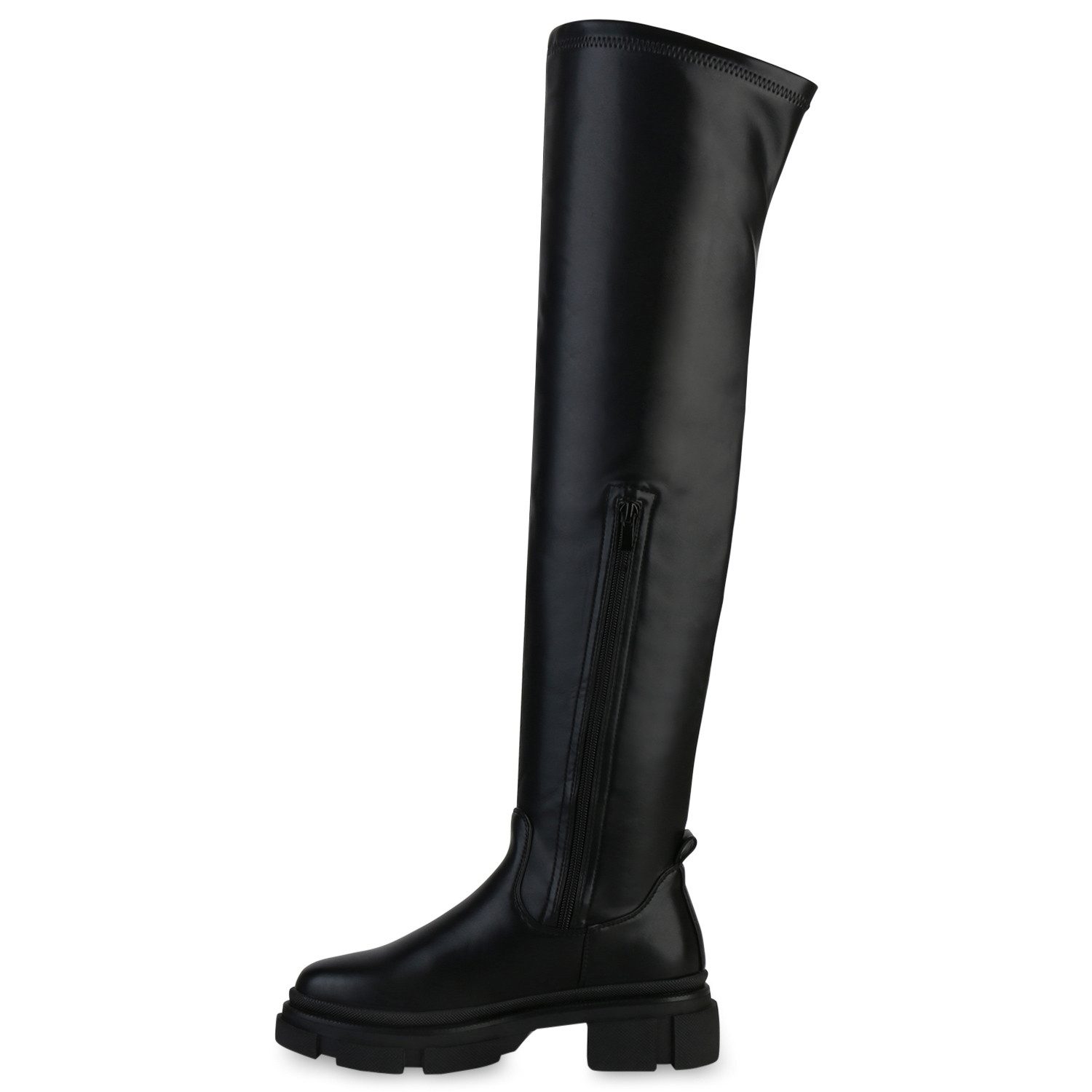 VAN HILL 837935 Overkneestiefel Damen Leicht Gefütterte Overknees Stiefel Profil-Sohle