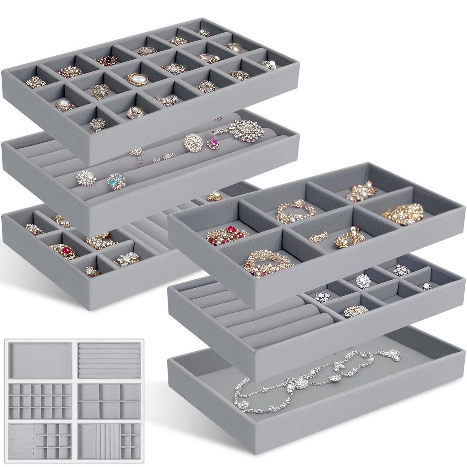 LuxusKollektion Schmuckkasten Schmucktablett stapelbar 6er-Set Grau (6 St)