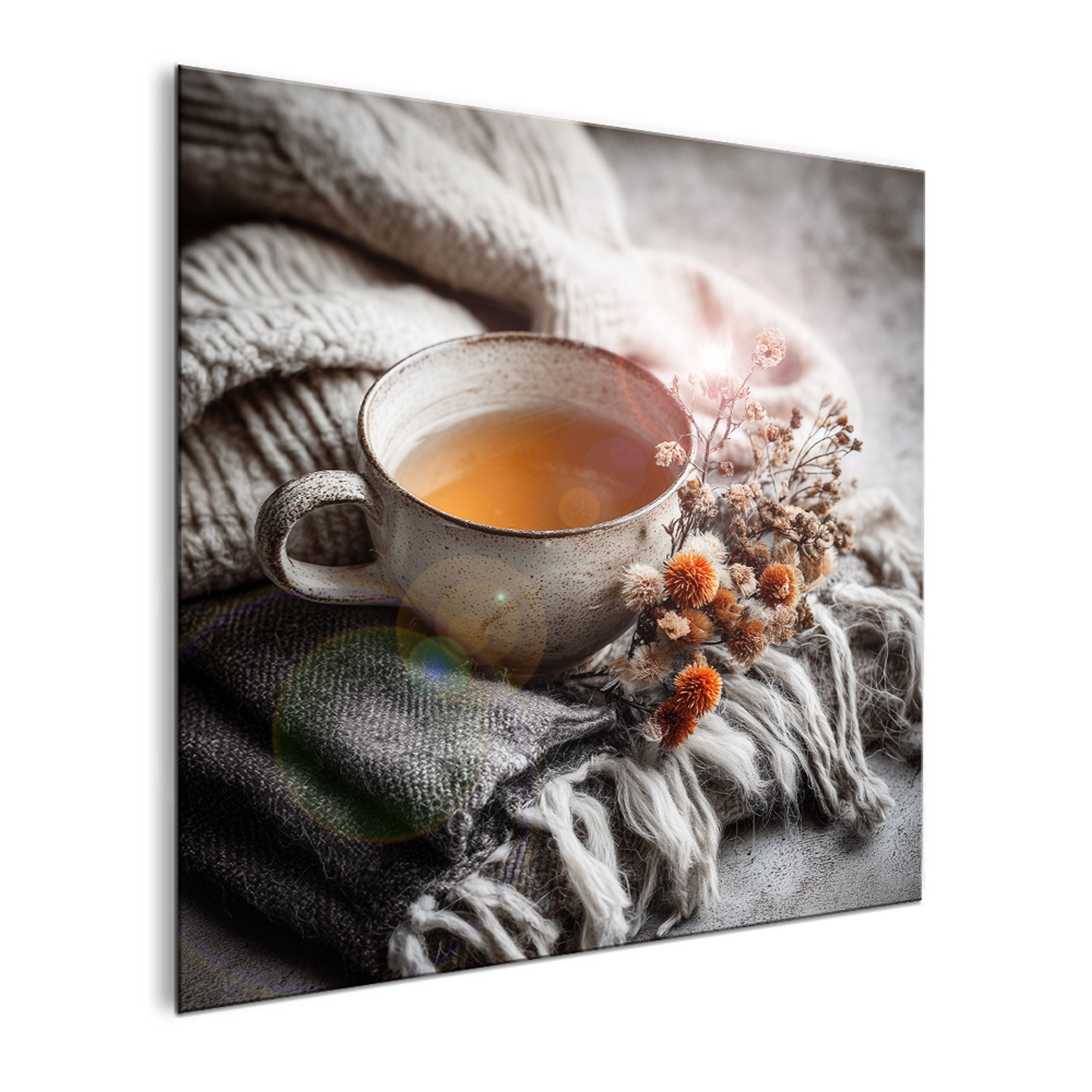 artissimo Glasbild Bild aus Glas 30x30 cm / Wandbild quadratisch orange grau, Stillleben:Teetasse im Cozy Style – Bild 2 von 5