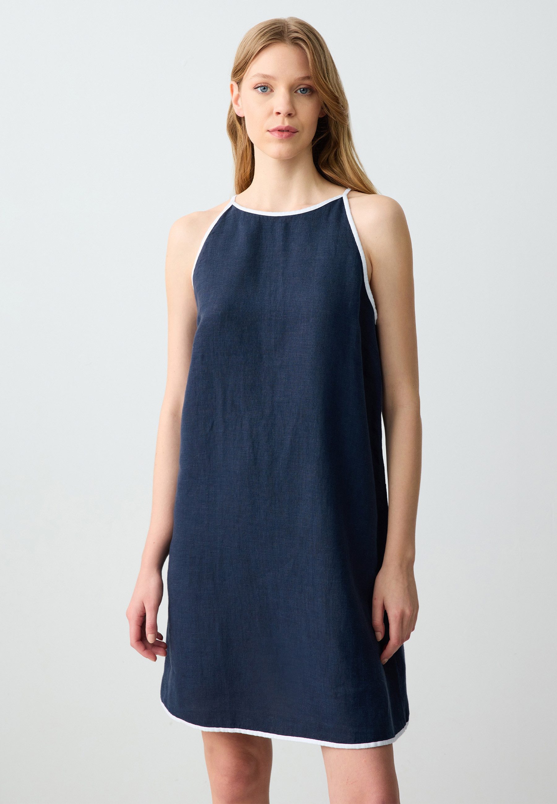 Minikleid Gewebtes Dunkelblaues Kleid