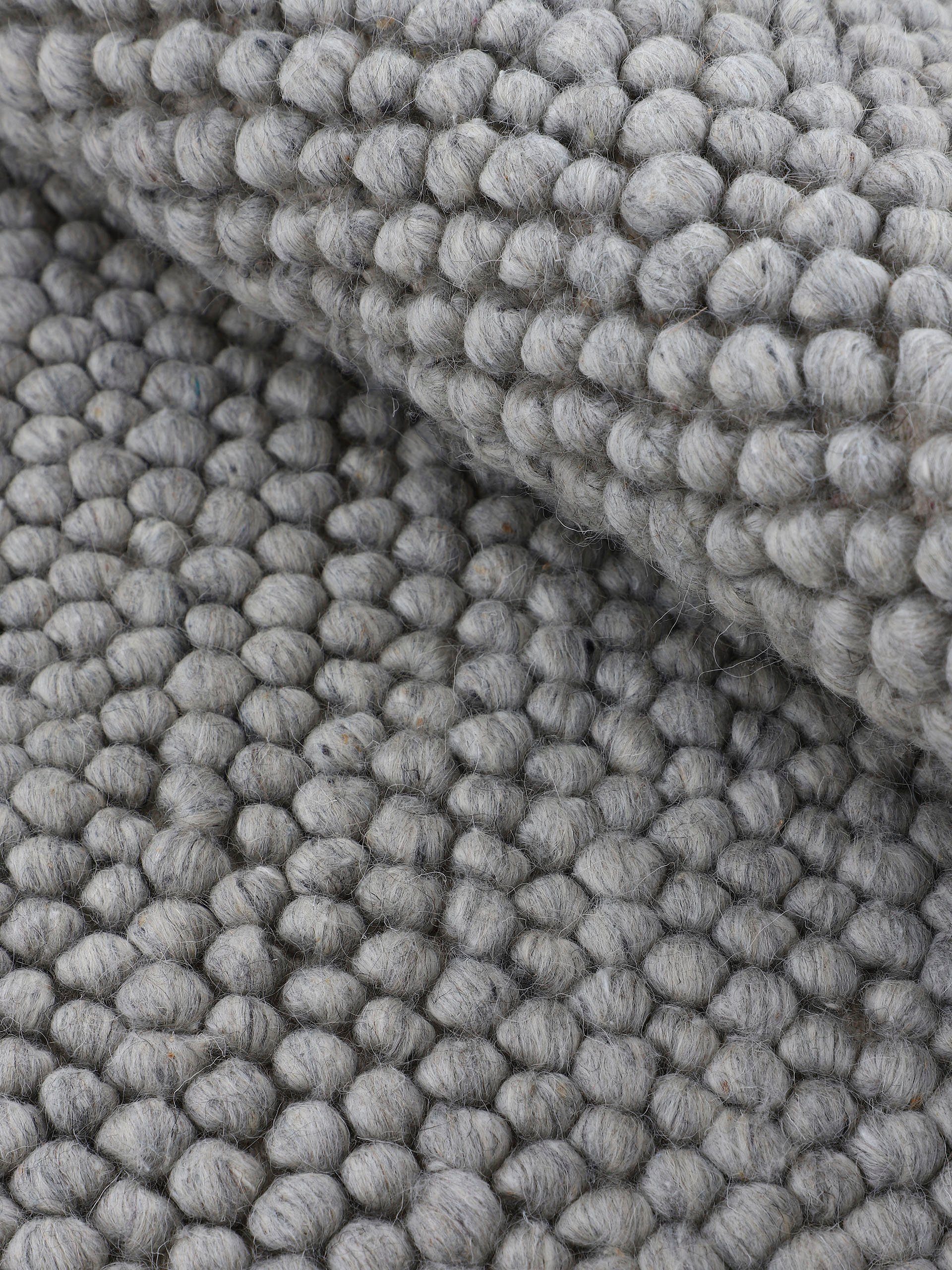 grau Handweb rechteckig, meliert, Uni Calo, handgewebt, Teppich Wolle Teppich, 16 70% mm, Höhe: carpetfine, Farben,