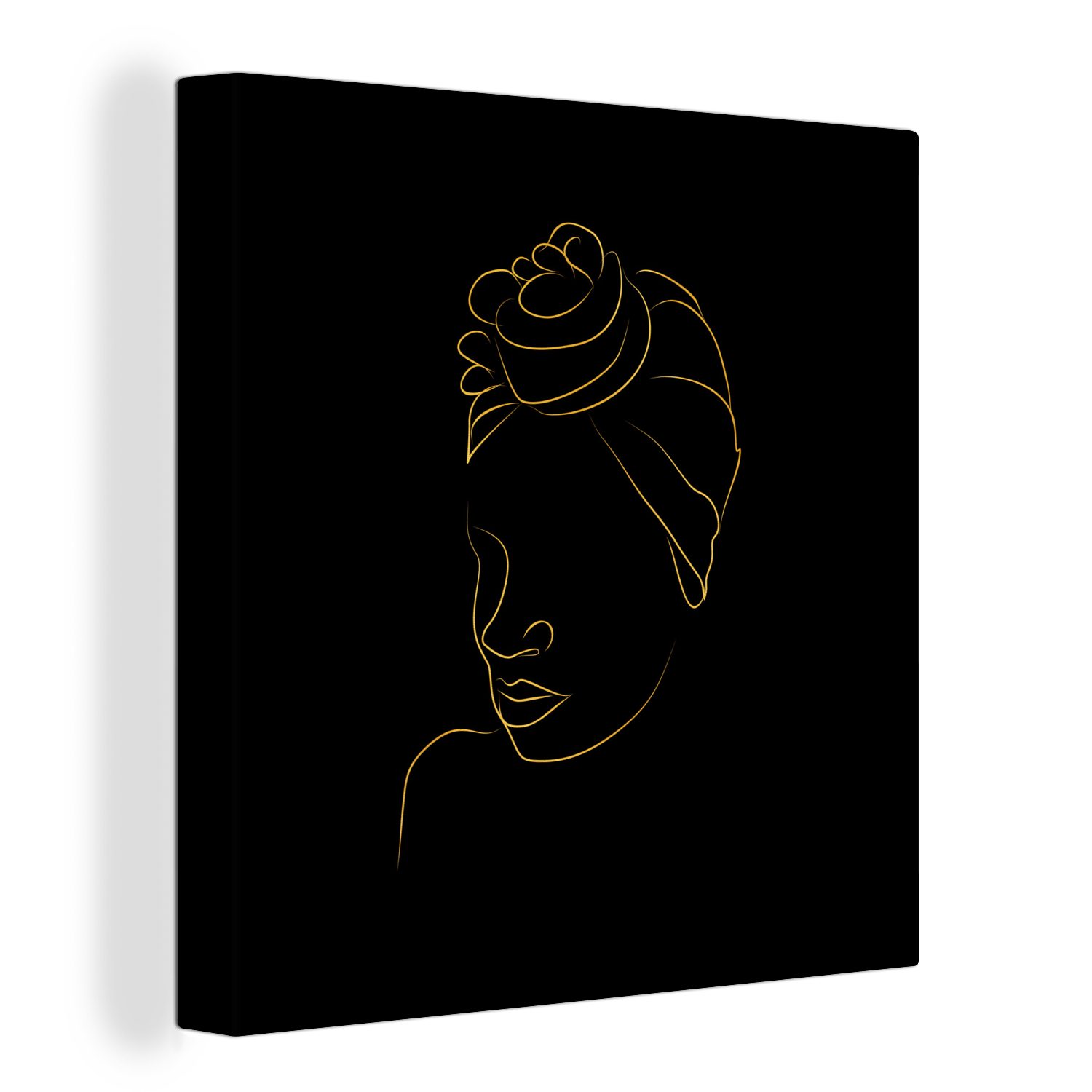 OneMillionCanvasses® Leinwandbild Frau - Kopftuch - Gold - Strichzeichnung, (1 St), Leinwand Bilder für Wohnzimmer Schlafzimmer