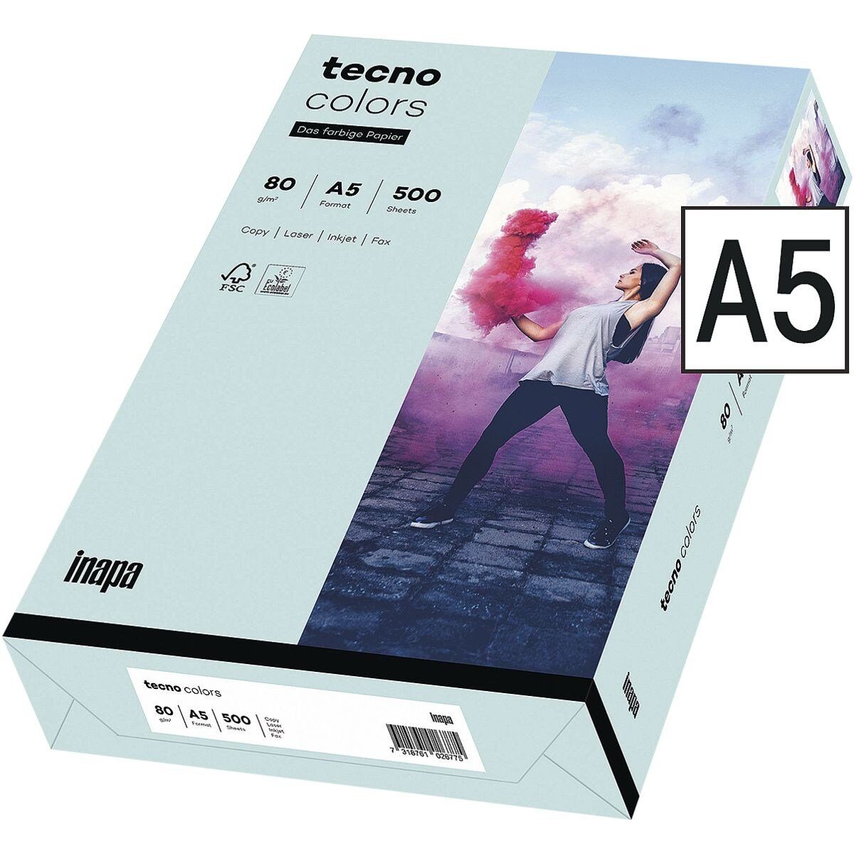 Inapa tecno Drucker- und Kopierpapier Rainbow, Pastellfarben, Format DIN A5, 80 g/m² hellblau