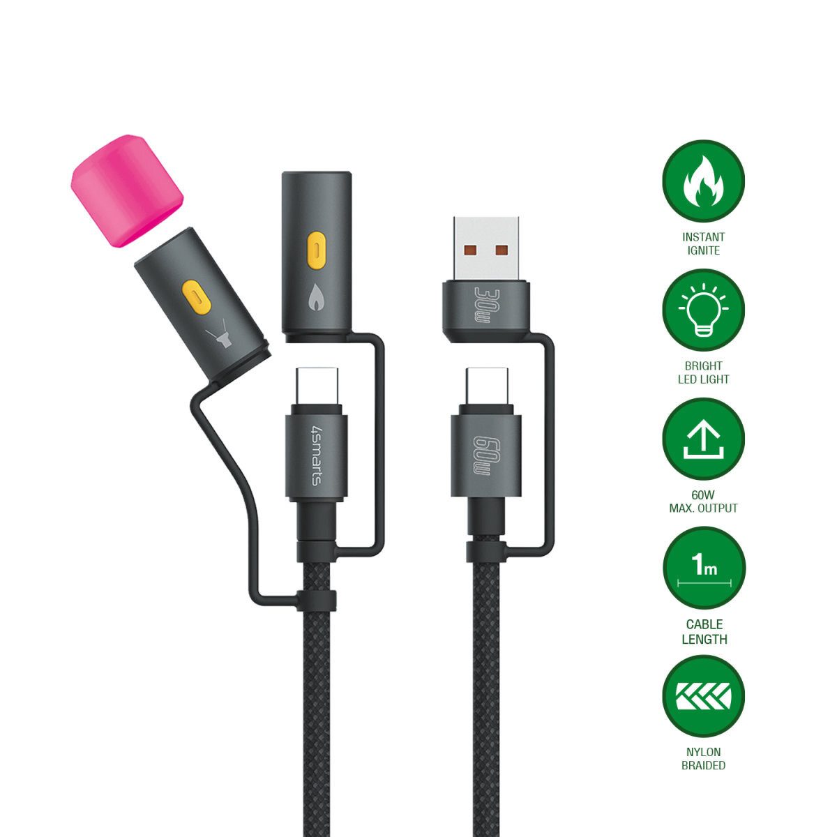 4smarts 4smarts 4in1 USB-C Kabelset Explorer 60W 1m Smartphone-Kabel, (100 cm)