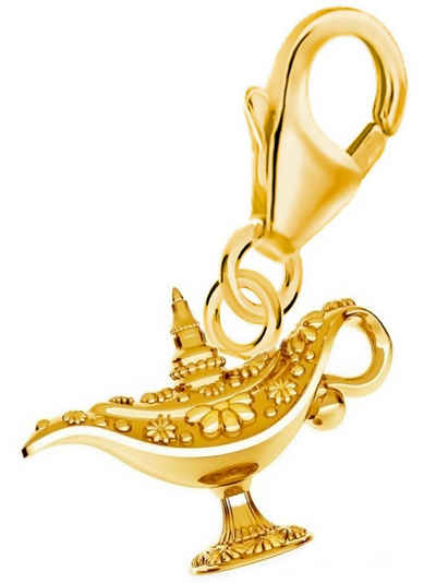 Goldene Hufeisen Charm-Einhänger kleine Wunschlampe Wunderlampe Karabiner Charm 925 Silber Vergoldet (1 Stück, inkl. Schmuckbox), Gelbgold überzogen