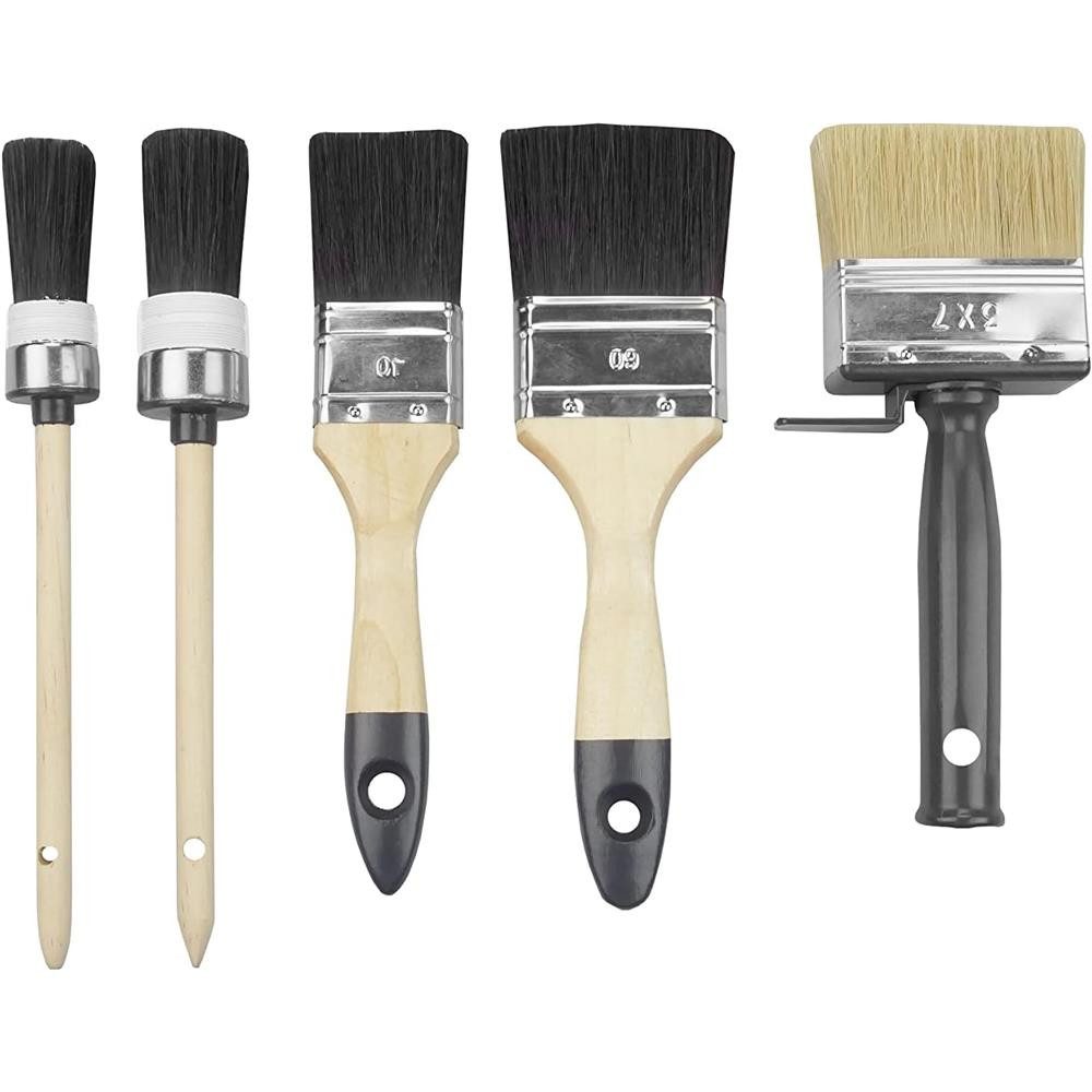 WOW!TOOLS Lackierpinsel Lackier-Set 5-tlg Pinselset Flachpinsel Ringpinsel Flächenstreicher, Set 5-tlg., 2 Ring-, und 3 Flachpinsel 40, 60, 70 mm