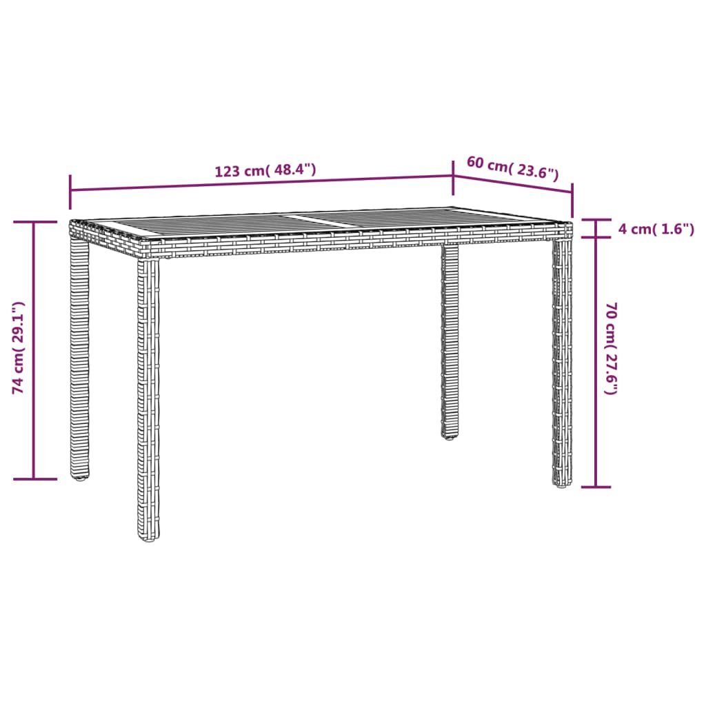 und 60 aus Braun Poly-Rattan, 74cm, Gartentisch x Schwarz wetterfest x 123 DOTMALL