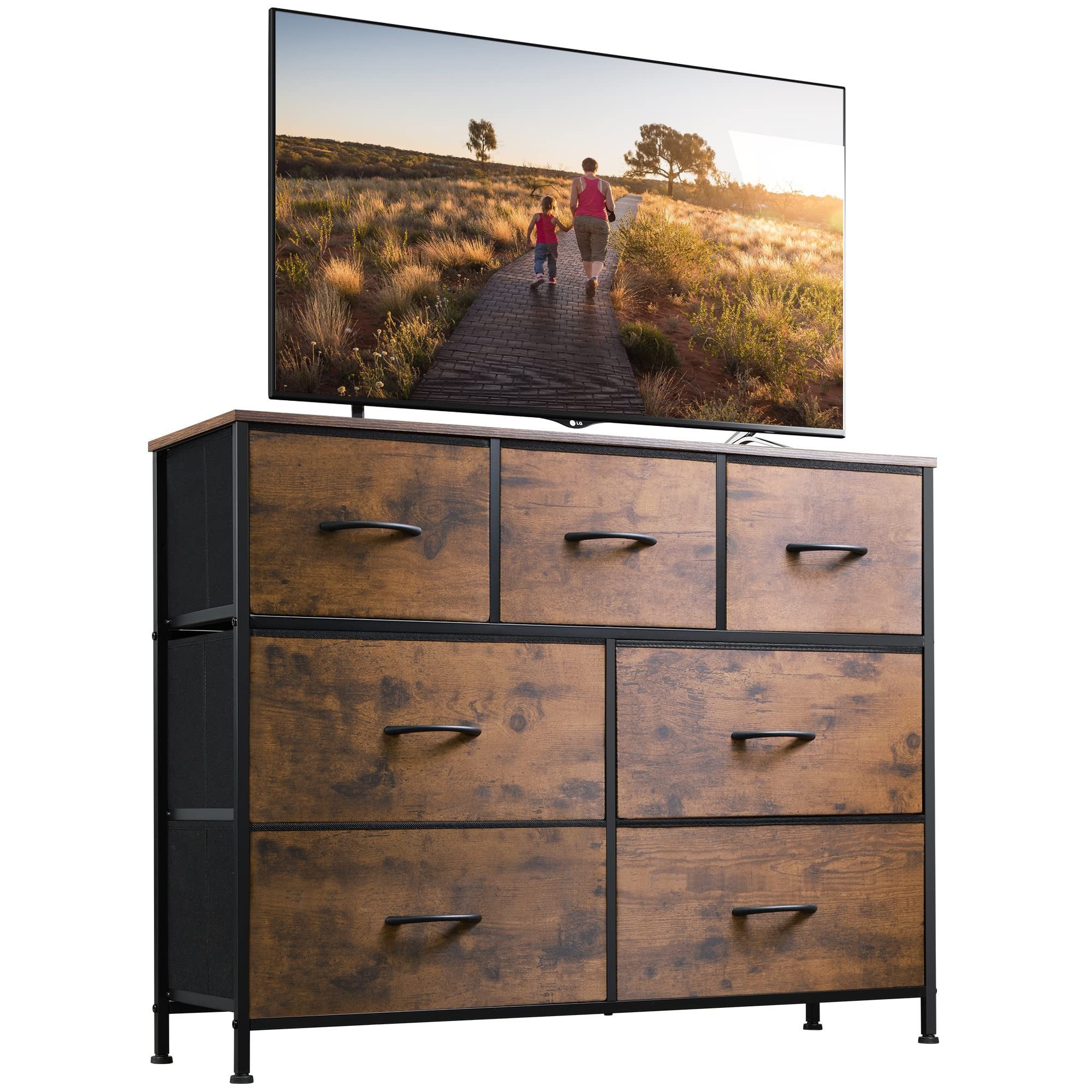 WLIVE Kommode Schubladenkommode mit 7 Stoffschubladen, (stabiler Stahlrahmen & Holzplatte), Breit 100cm, moderne Kommode für Wohnzimmer, Schlafzimmer, Flur & Büro