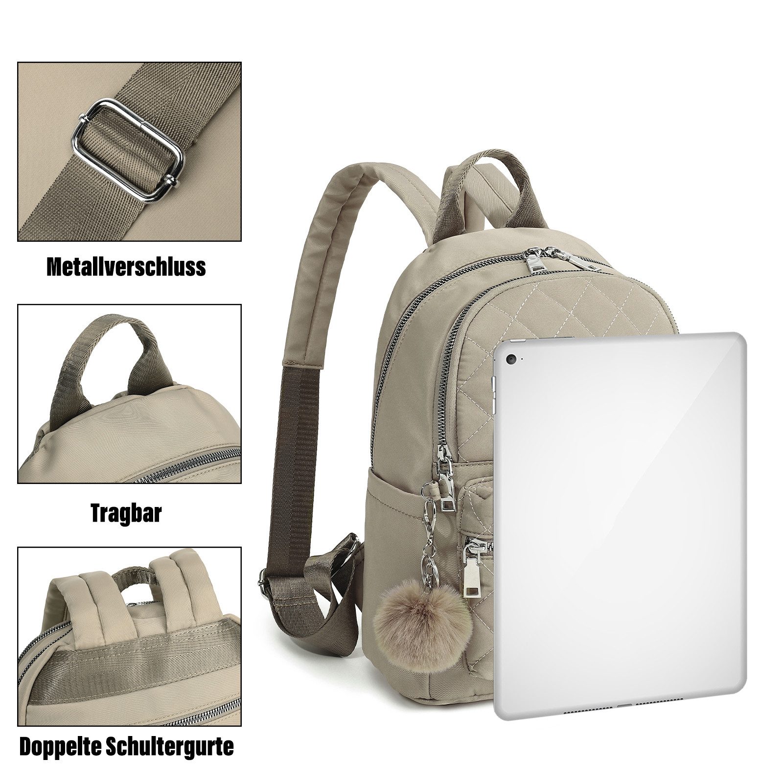 TAN.TOMI Cityrucksack Rucksack Damen Klein, Cityrucksack Nylon Wasserdicht Rucksäcke, Für Schule Travel Wandern Arbeit