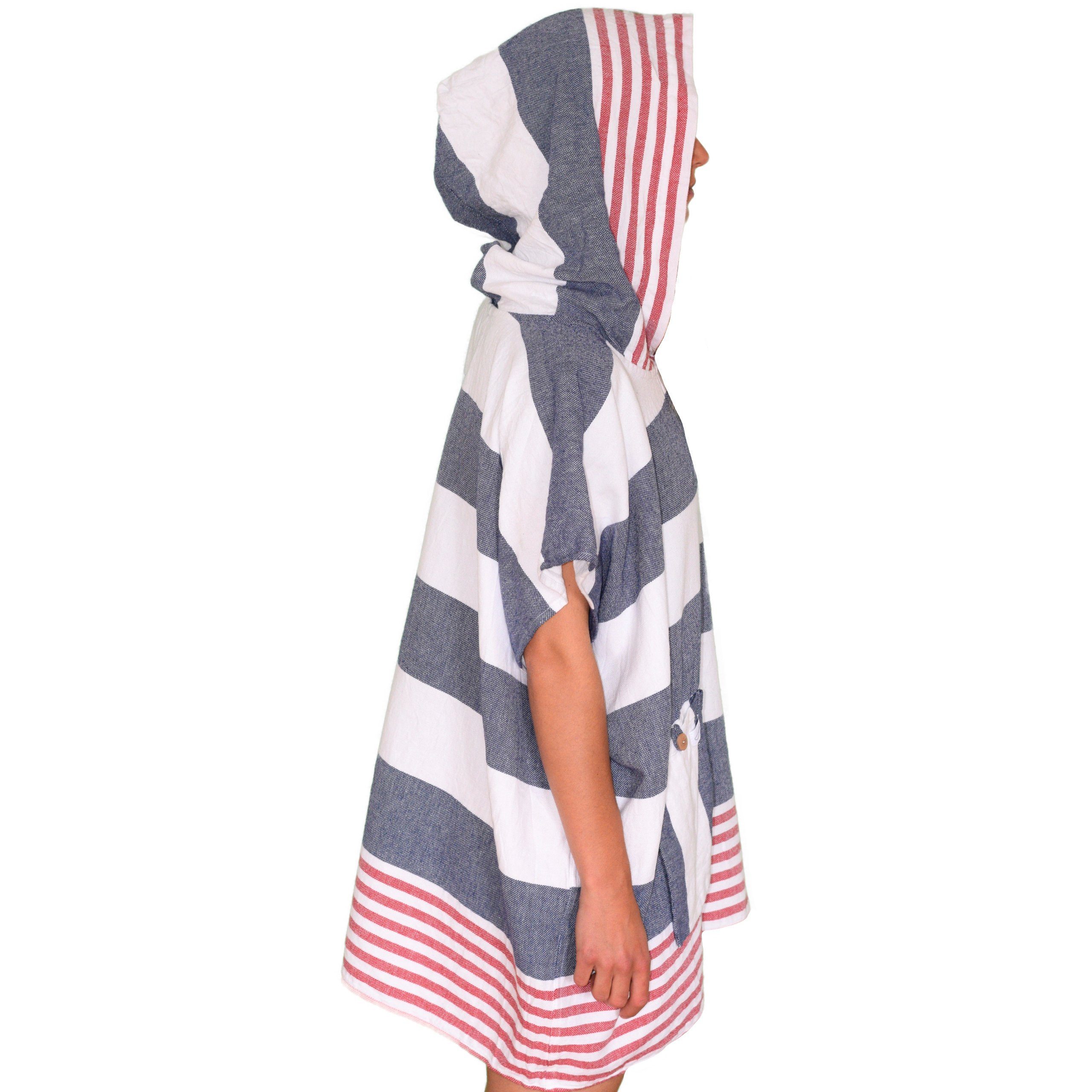 Lou-i Badeponcho Badeponcho bunt gestreift Made in Germany Surfponcho - Badeumhang, Kapuze, mit Kapuze und Tasche