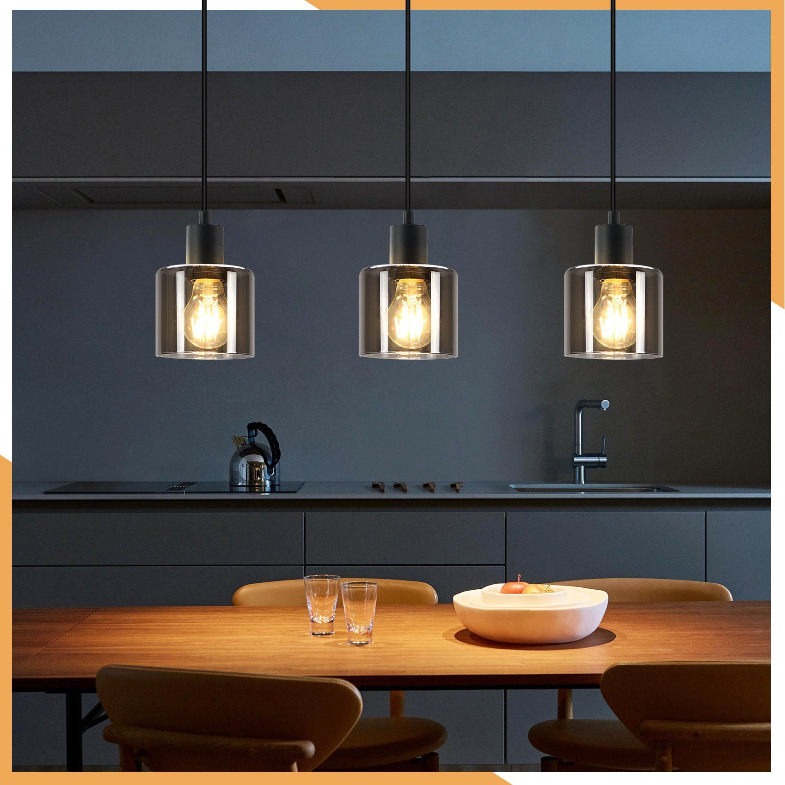 ZMH Pendelleuchte Esstischlampe Hängend Hängeleuchte Schwarz/Berstein - E27 günstig online kaufen