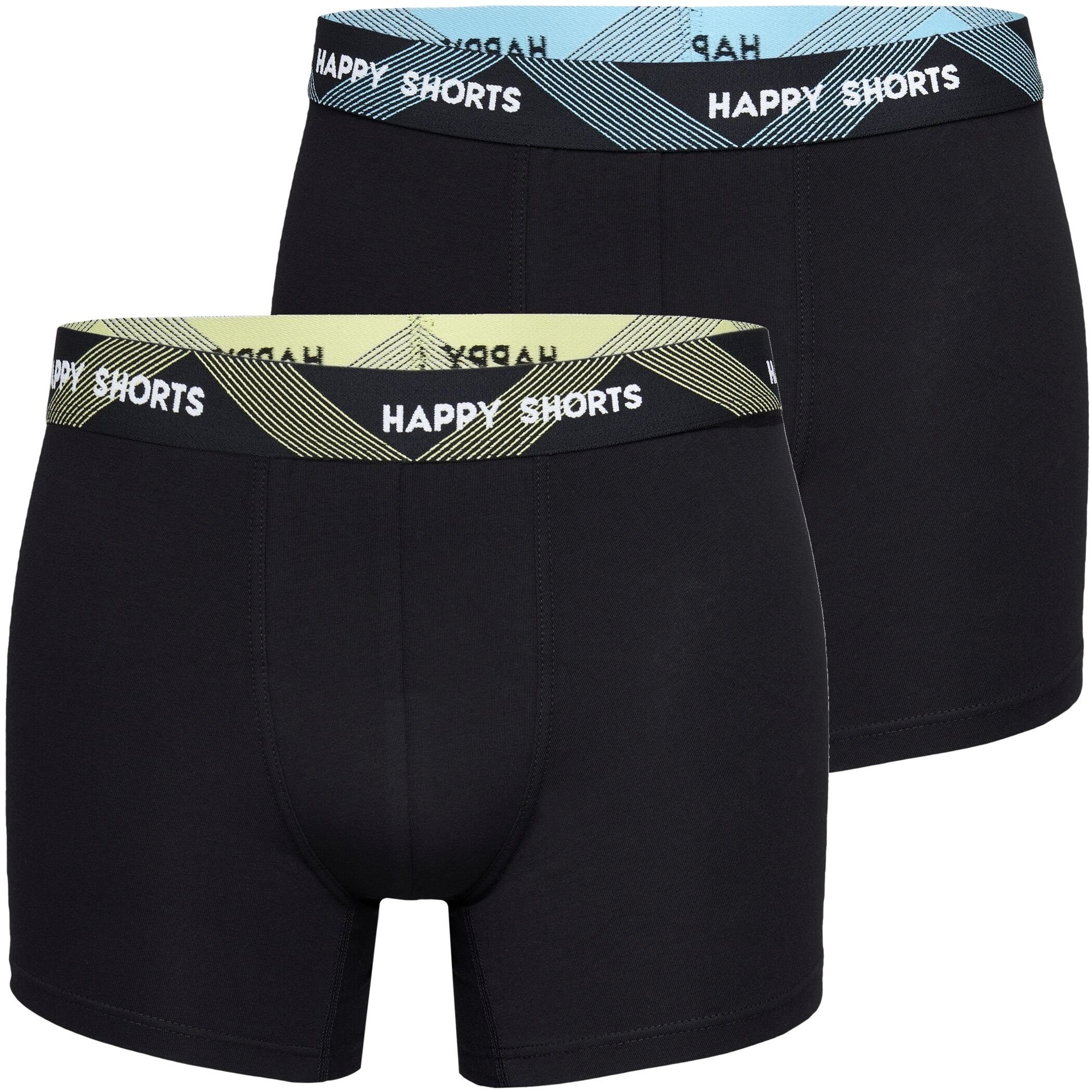 HAPPY SHORTS Trunk 2 Happy Shorts Pants Jersey Trunk Herren Schwarz farblicher Bund (1-St) Uni 4