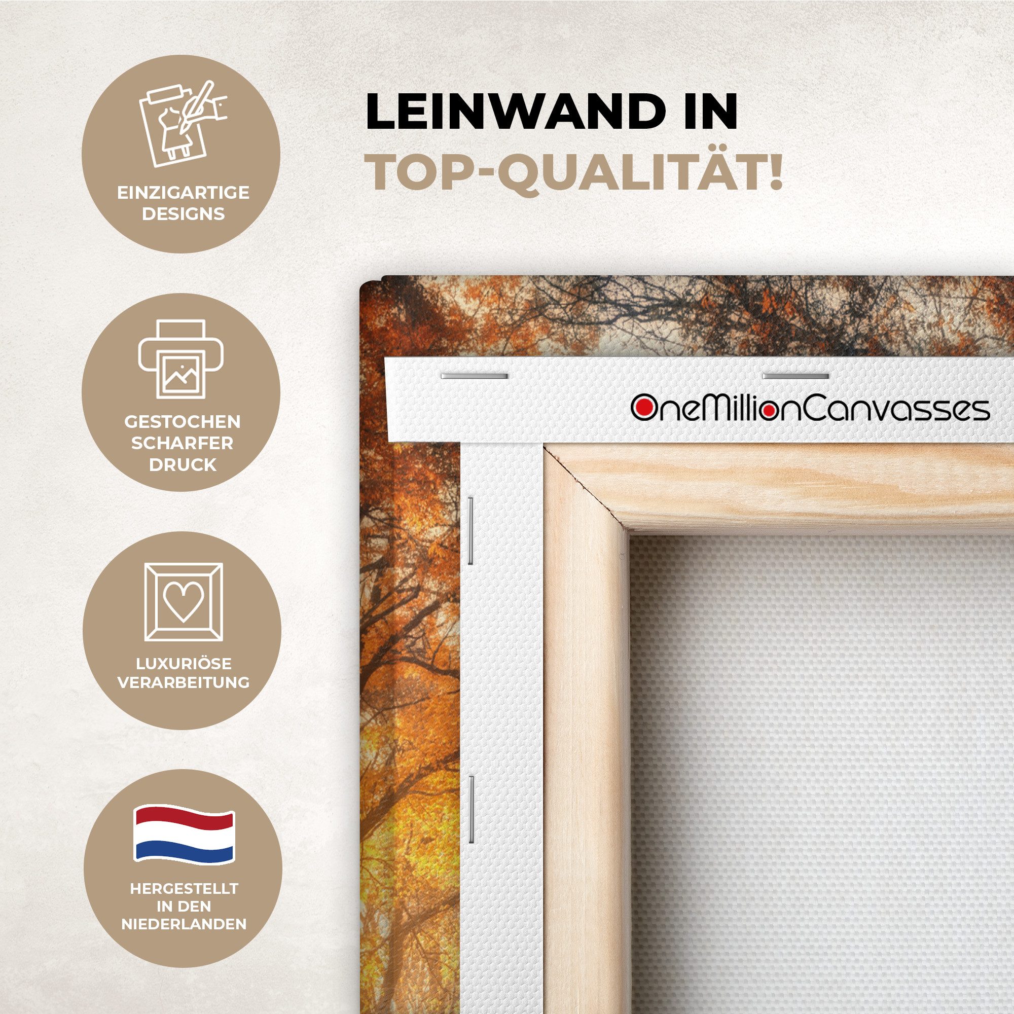 OneMillionCanvasses® Leinwandbild Wald - Herbst - Bäume - Weg - Natur, Fotodruck (1 St), Leinwand Canvas Wandbild, Wanddekoration 20x30 cm – Bild 3 von 5