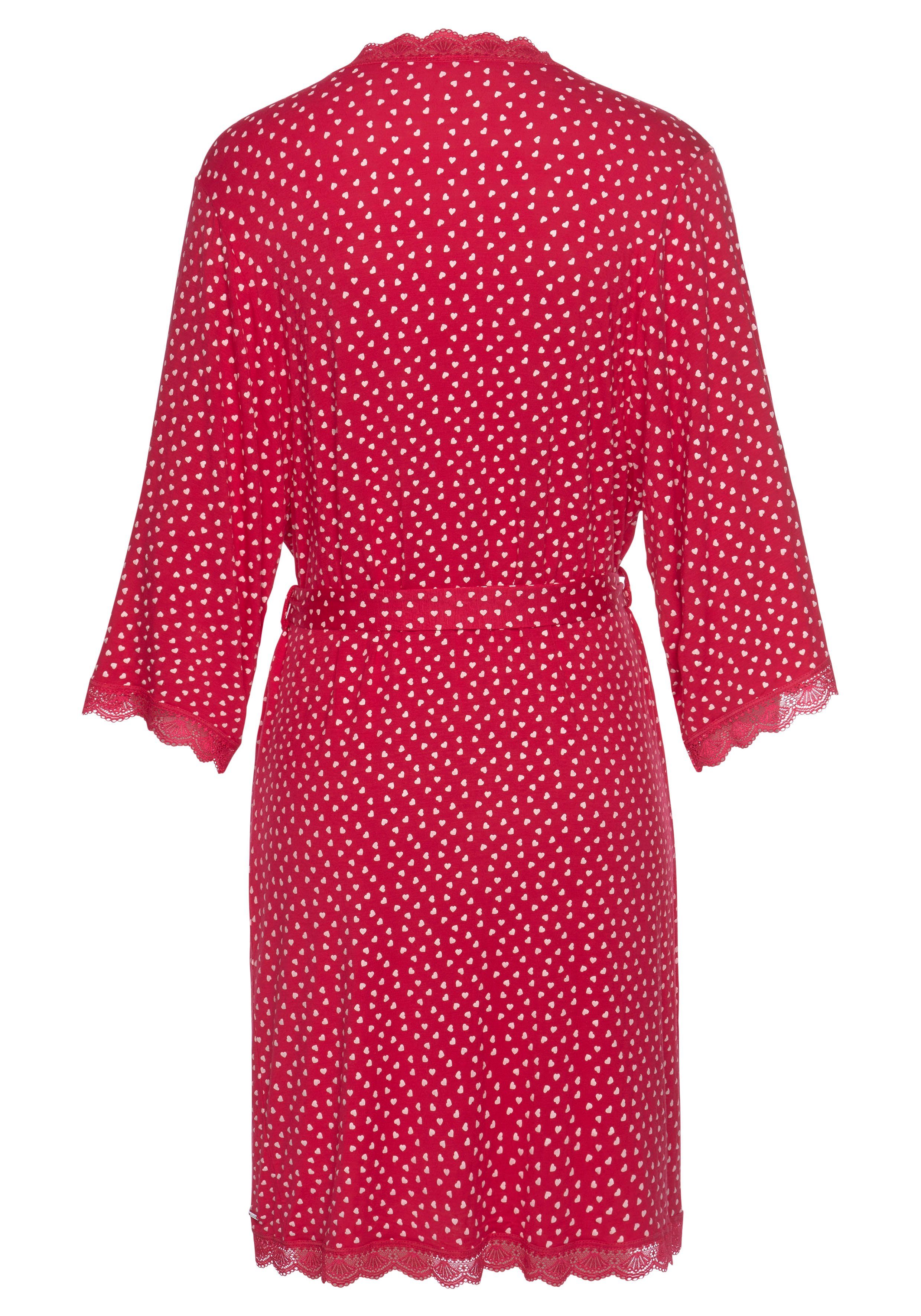 s.Oliver Kimono, Kurzform, Single-Jersey, Gürtel, pink-gemustert mit Herzchendruck Spitze und