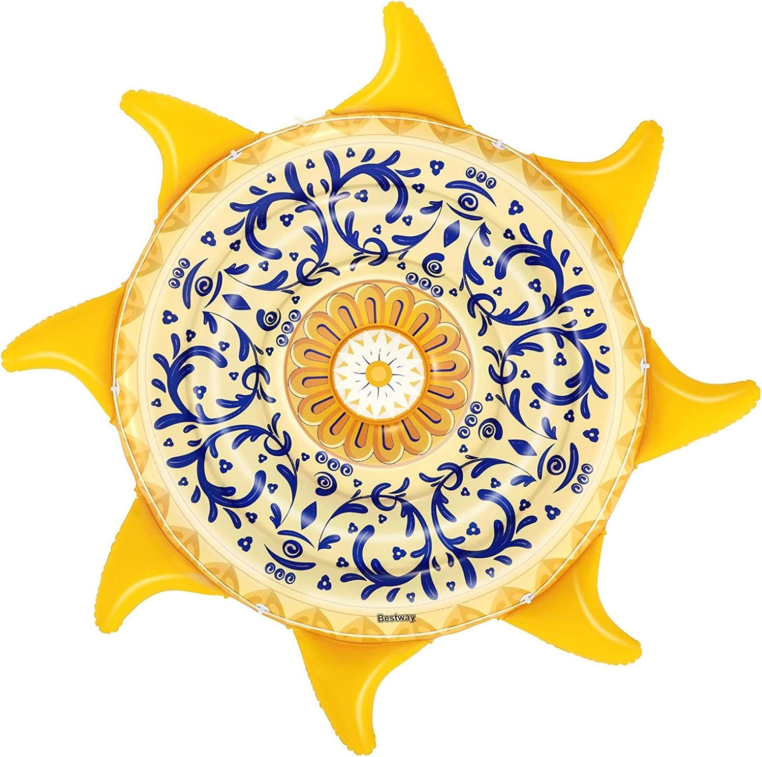 Bestway Schwimmsitz Mediterrane Sonne Luftmatratze Badeinsel Pool Strand 226 x 226 cm, Schwimmfigur Pool Schwimmliege Wasserliege Schwimmende Luftmatratze