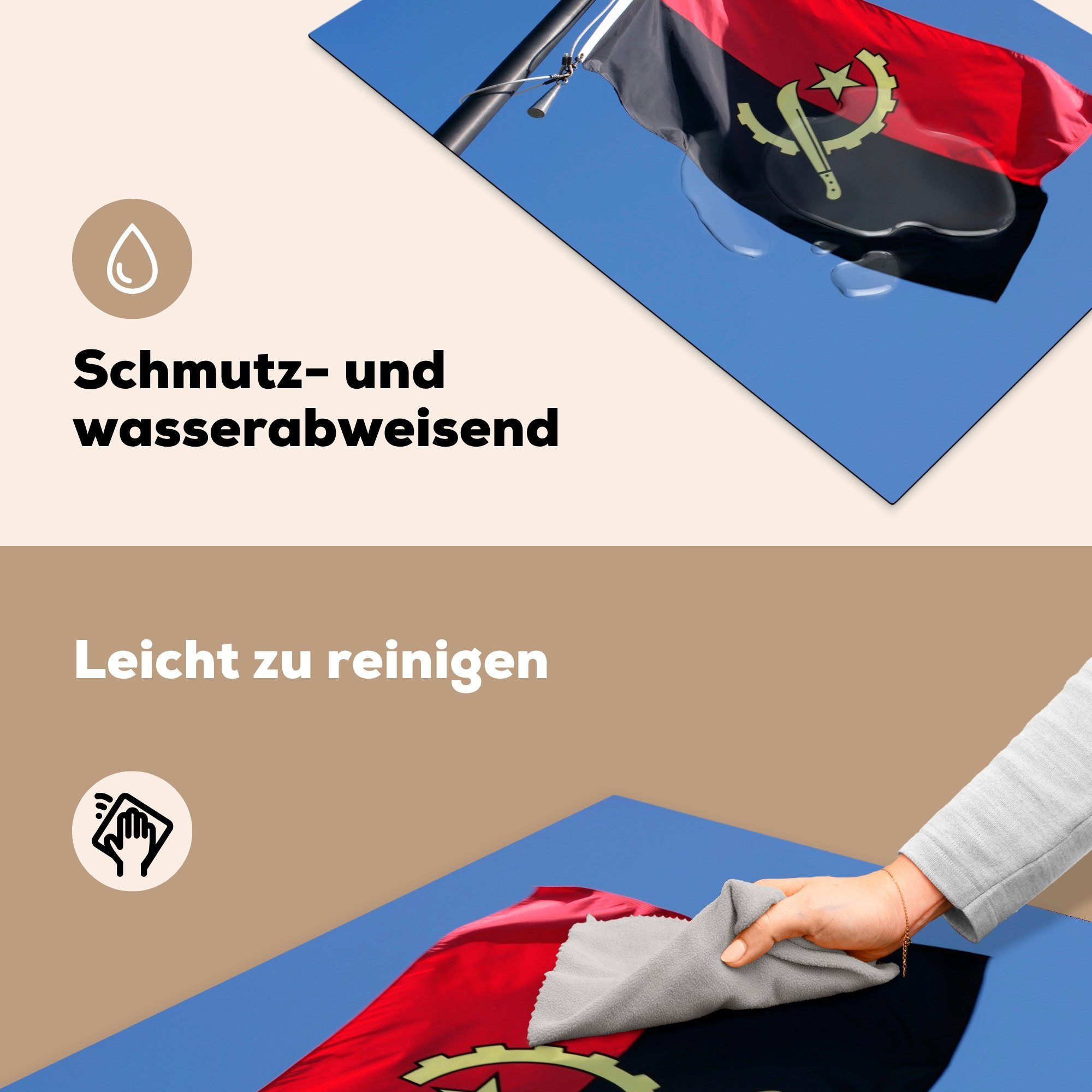 (1 Hintergrund, Angola die für hellblauem von Schutz küche, Herdblende-/Abdeckplatte 81x52 MuchoWow Induktionskochfeld tlg), Flagge cm, Vinyl, Ceranfeldabdeckung auf