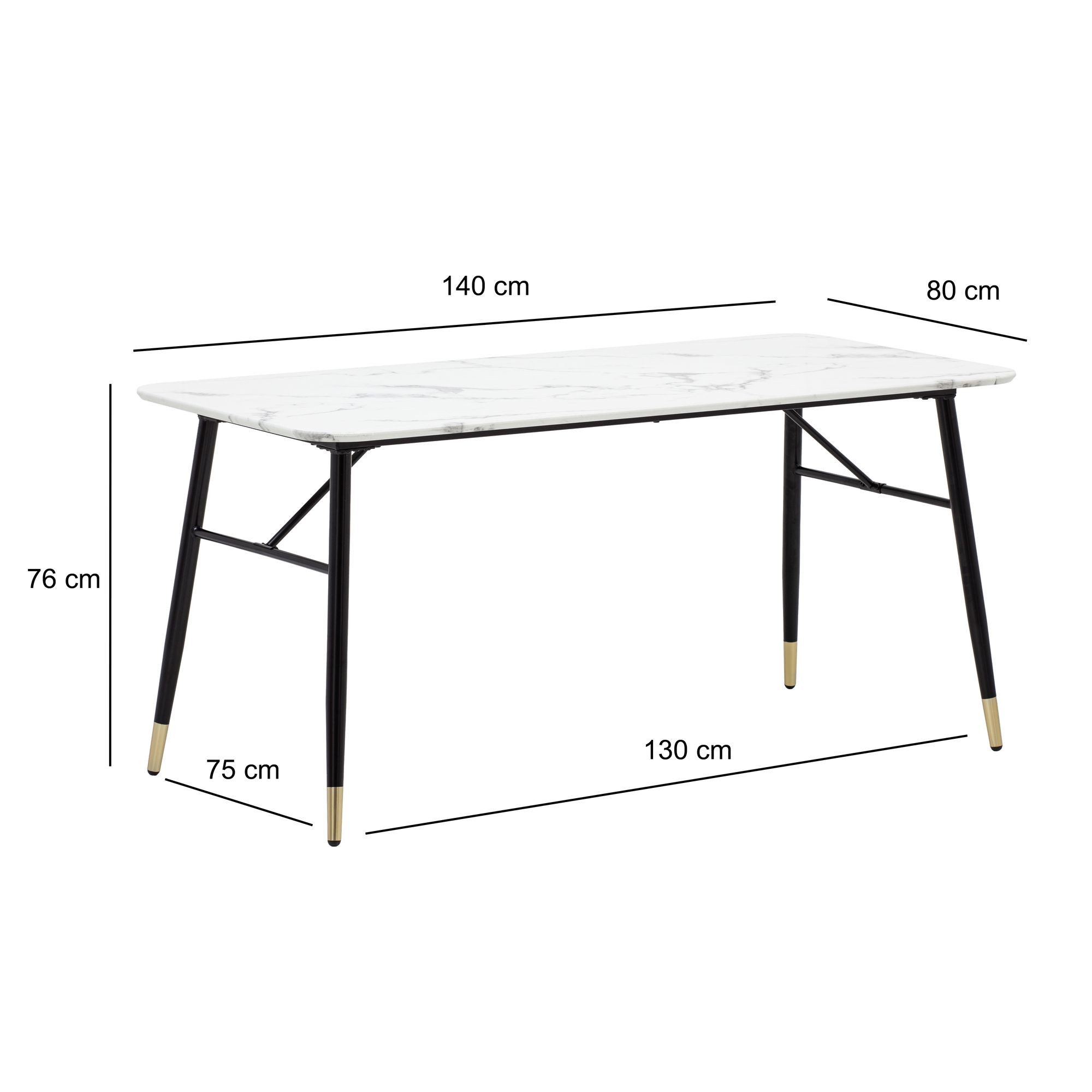 FINEBUY Esstisch FB60645 Esszimmertisch Marmor Optik Weiß Küchentisch Tisch Esszimmer (Küchentisch Modern, 140x80x76 cm Marmor Optik Weiß), Speisetisch Esszimmer, Esszimmertisch Metallbeine