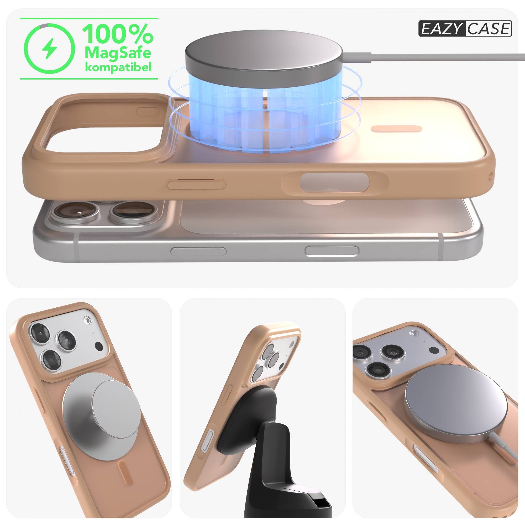EAZY CASE Handyhülle Outdoor Case MagSafe für Apple iPhone 17 Pro 6,3 Zoll, MagSafe Outdoor Case aus Silikon Handyhülle kratzfest Braun