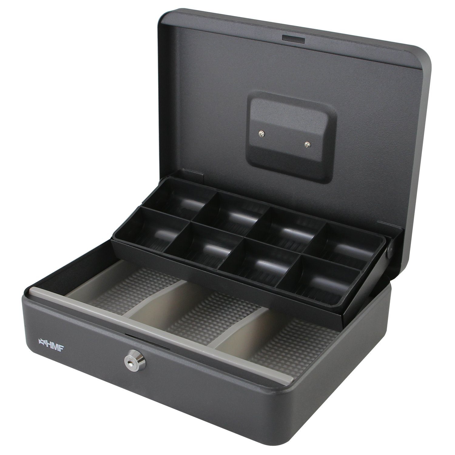 HMF Geldkassette abschließbare Bargeldkasse mit Münzeinsatz und Scheinfach, robuste Geldbox mit Schlüssel, 30x24x9 cm