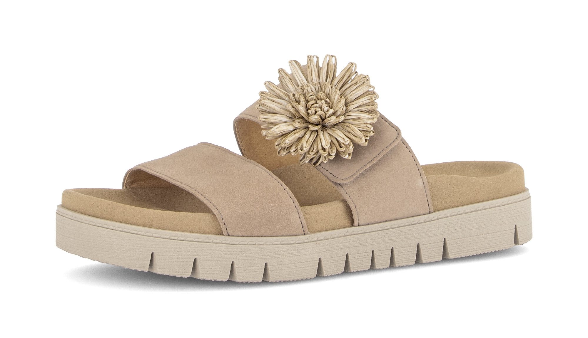 Gabor Pantolette Plateau, Sommerschuh, Schlupfschuh mit Bast-Zierblüte