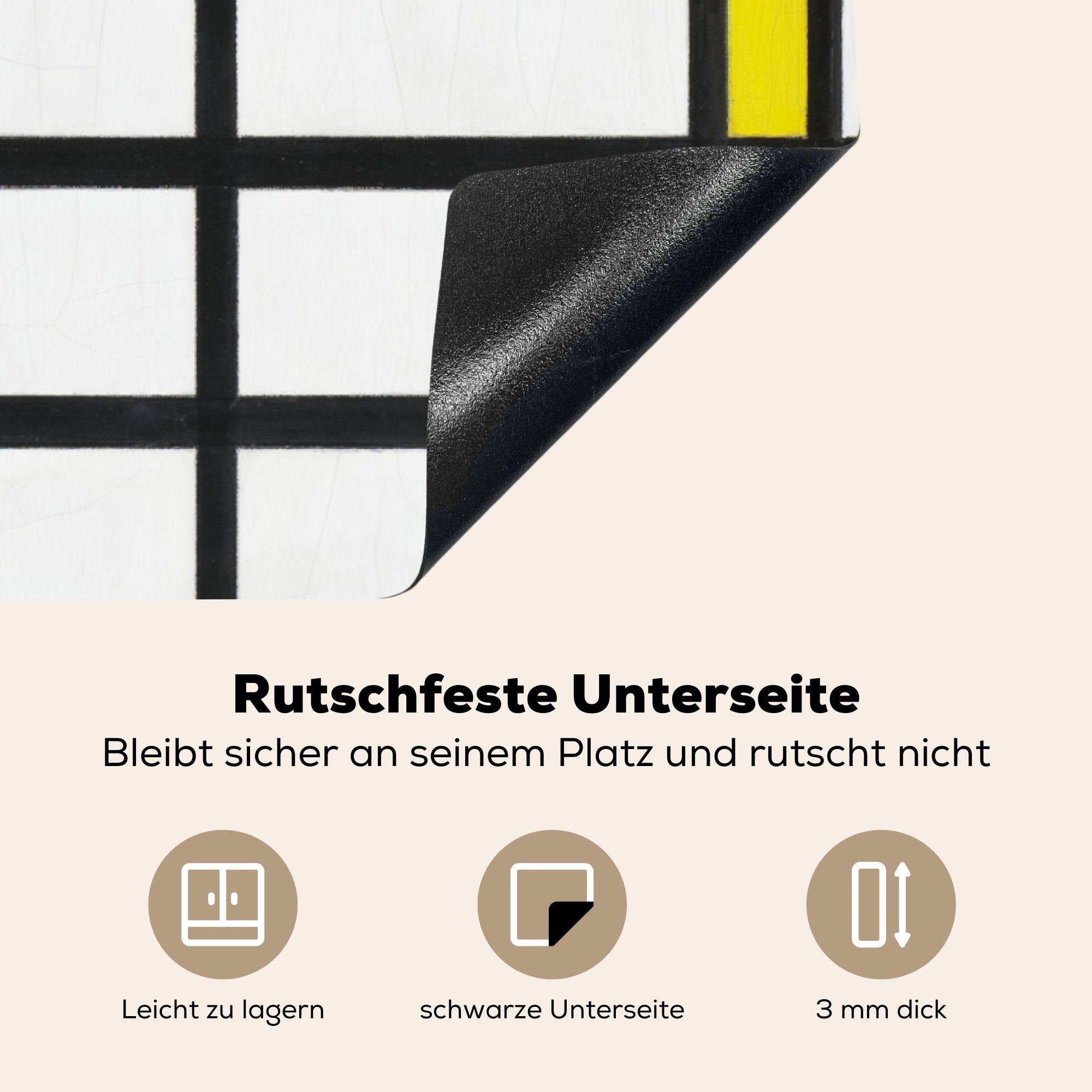 MuchoWow Herdblende-/Abdeckplatte Komposition in Weiß, Mondrian, Arbeitsplatte cm, Vinyl, - Gelb Rot und tlg), (1 küche 78x78 Ceranfeldabdeckung, für Piet