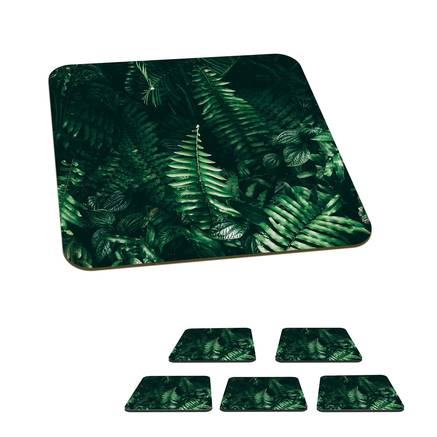 Tropisch Tischuntersetzer, für Korkuntersetzer, - - Dschungel - Tasse Natur Blätter MuchoWow Zubehör Glasuntersetzer Gläser, 6-tlg., Pflanzen, Glasuntersetzer, Untersetzer, -