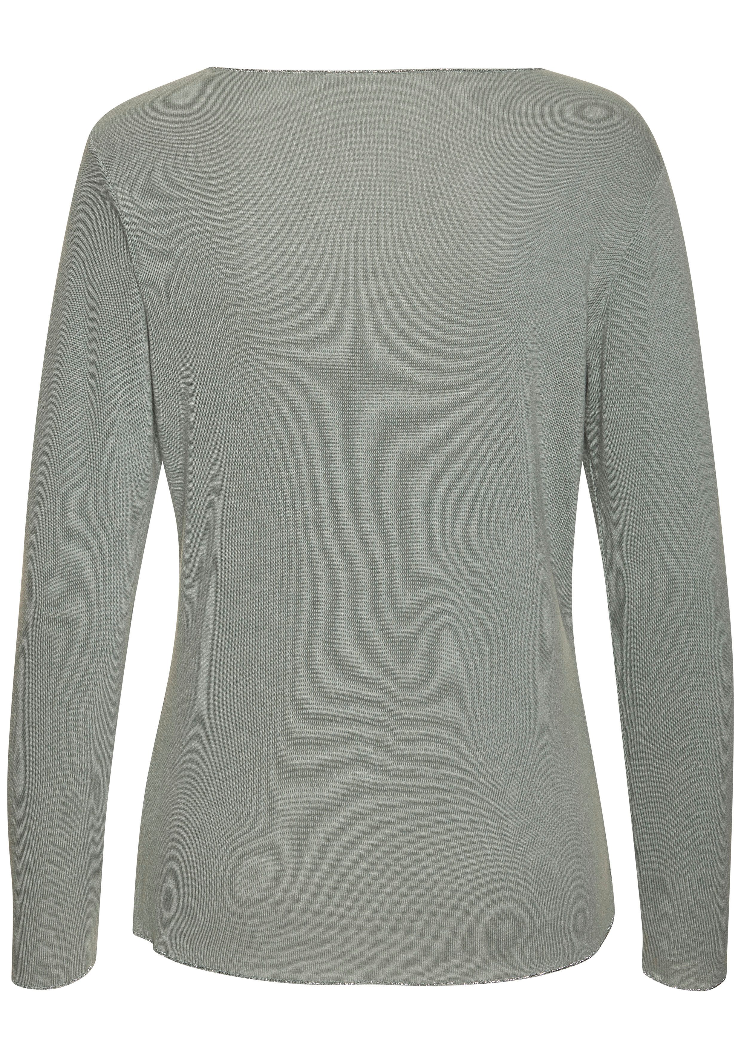 LASCANA Langarmshirt mit feiner Glitzereinfassung aus luftigem Viskose-Feinstrick
