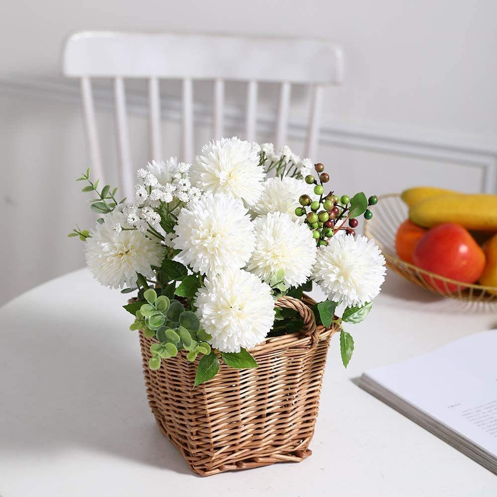 Hortensie Blumen,Seide Kunstblume Pompon Weiß Künstliche Jormftte Kugel,