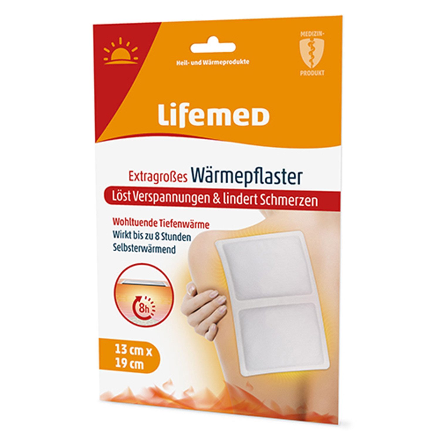 LifeMed Wärmepad Wärmepflaster Extra Groß 3 Stück - 190x130mm Weiss, Stück 3-tlg., Wärmepflaster, Wärmekissen 8 Stunden Wärmepflaster Schmerzpflaster