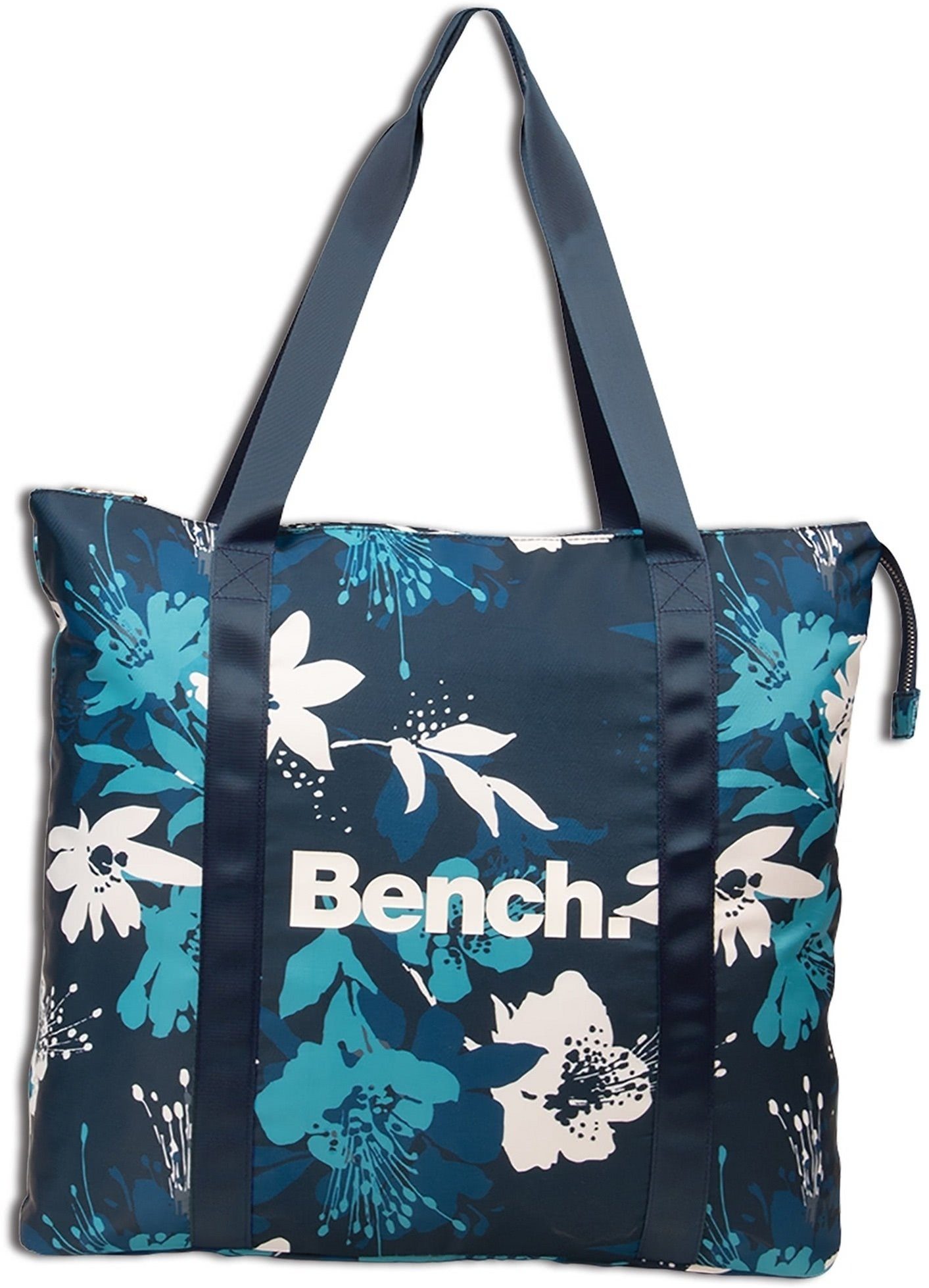 Bench. Schultertasche Bench sportliche Shopper Bag, Damen, Jugend Tasche  strapazierfähiges Textilnylon blau, hellblau weiß