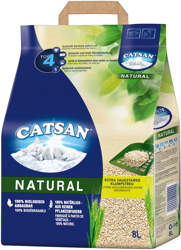 CATSAN Katzenstreu NATURAL Klumpstreu 8l, sauber, hygienisch & 100% biologisch abbaubar
