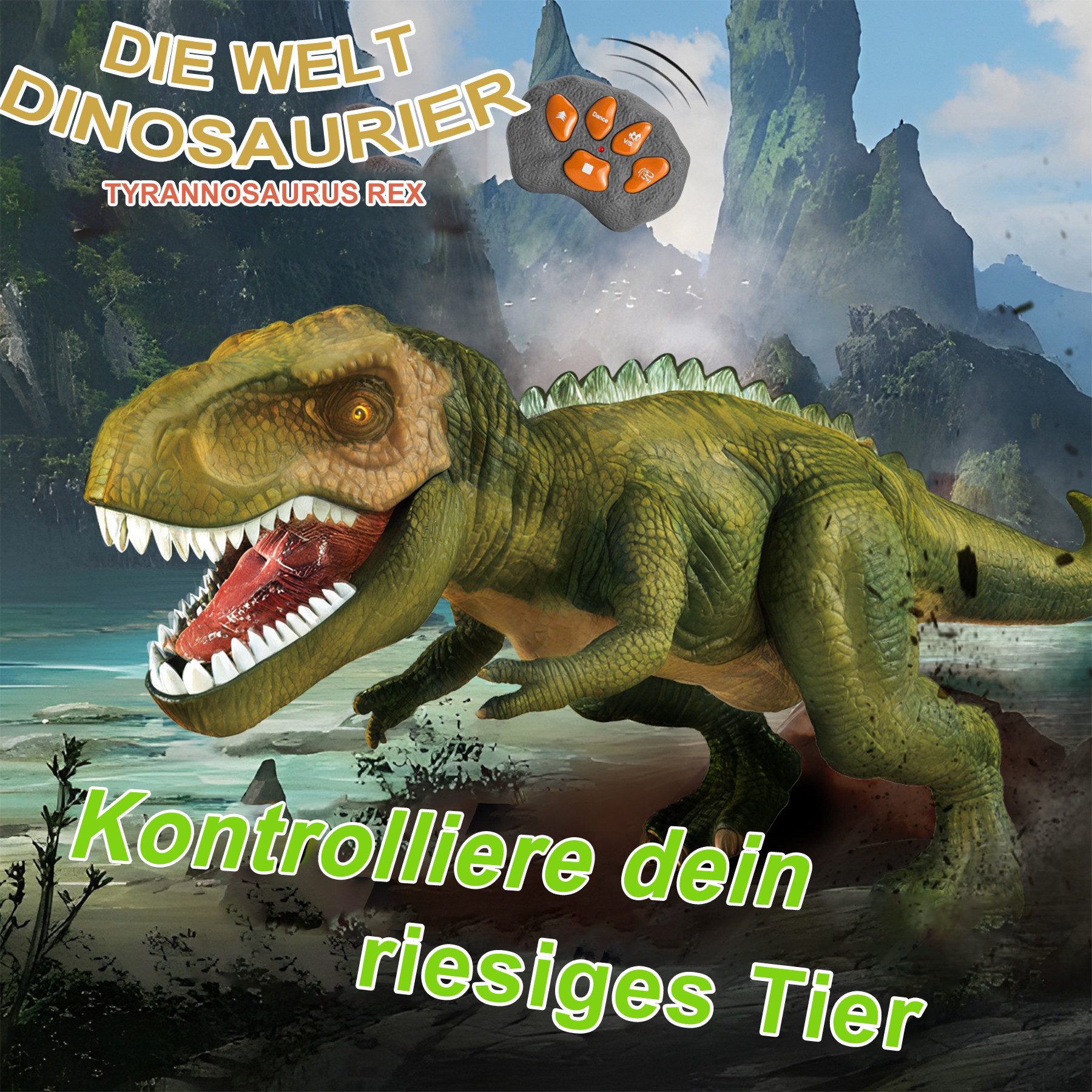 Senmudi Spielfigur Kinder LED Ferngesteuertes Dinosaurier Spielzeug, (Elektronik T-Rex Dino Spielzeug für Kleinkinder Jungen Mädchen, ab 4 5 6 8 jahre jungen with Led Light & Roaring Sound), mit Gehen,Brüllen, leuchtenden Augen & Kopfschütteln