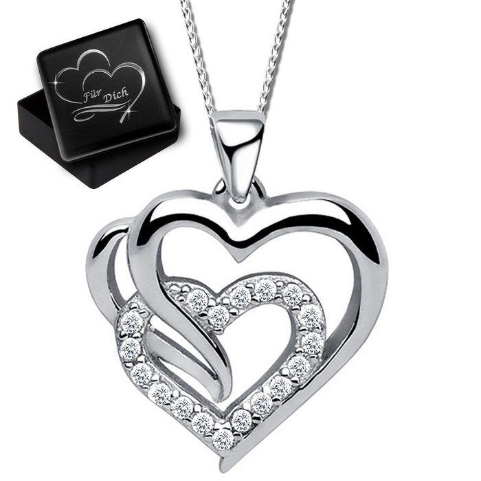 Limana Herzkette echt 925 Sterling Silber Kette mit Herz Anhänger Frauen Damen Geschenk Idee Halskette Liebe