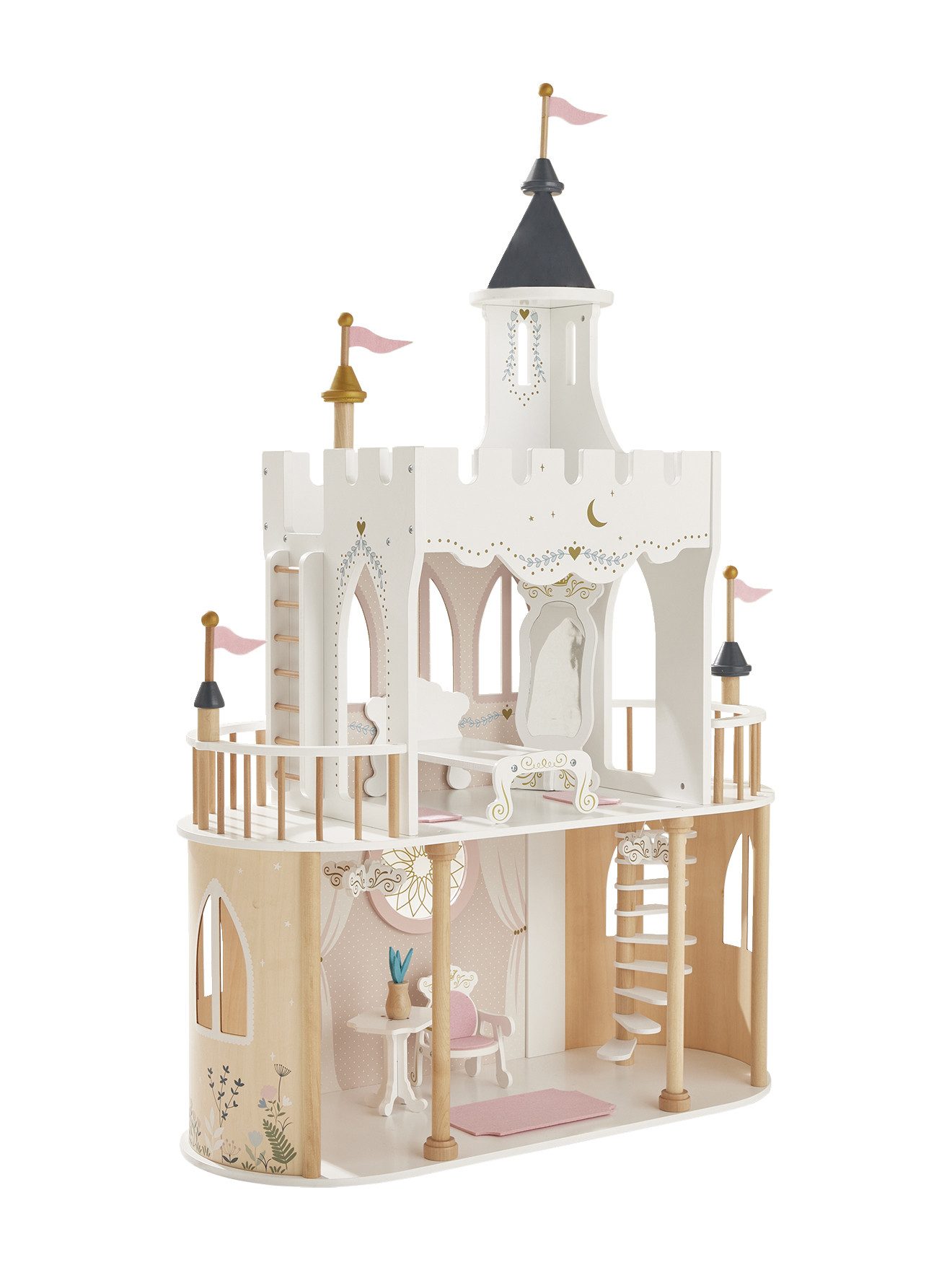 vertbaudet Puppen Accessoires-Set Puppenschloss, Holz FSC®, 3 Spielebenen, inkl. Zubehör