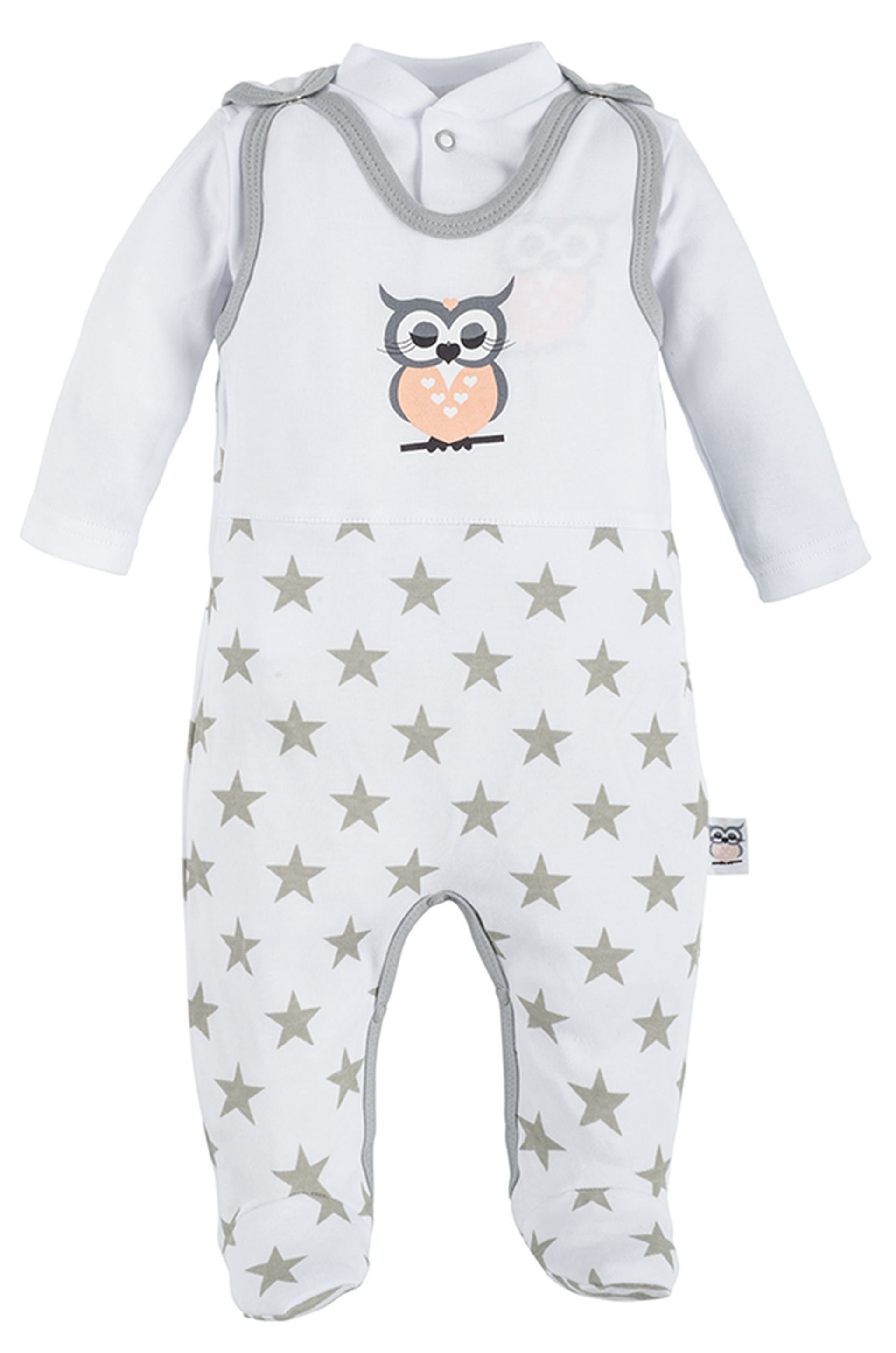 Makoma Strampler Baby Strampler mit Fuß mit Langarmshirt für Neugeborene  Mädchen Eule (Set, 2-tlg., 2-tlg) 100% Baumwolle