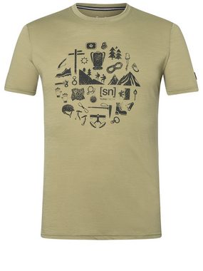 SUPER.NATURAL T-Shirt für Herren, Merino WELL EQUIPPED Berg Motiv, atmungsaktiv