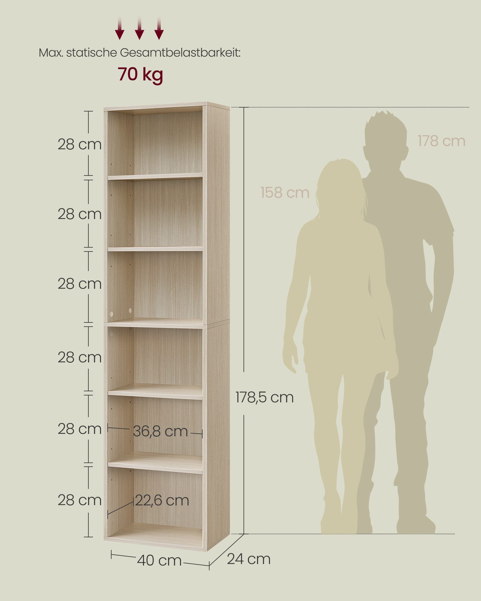 VASAGLE Bücherregal mit verstellbaren Ablagen, für Wohnzimmer, Homeoffice, Schlafzimmer, mit 6 Ebenen, offenes Aufbewahrungsregal, für Wohnzimmer – Bild 5 von 5