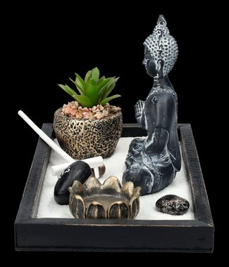 Figuren Shop GmbH Dekofigur Buddha Figur mit Zen Garten schwarz-grau - Fantasy Dekoration Dekofigur