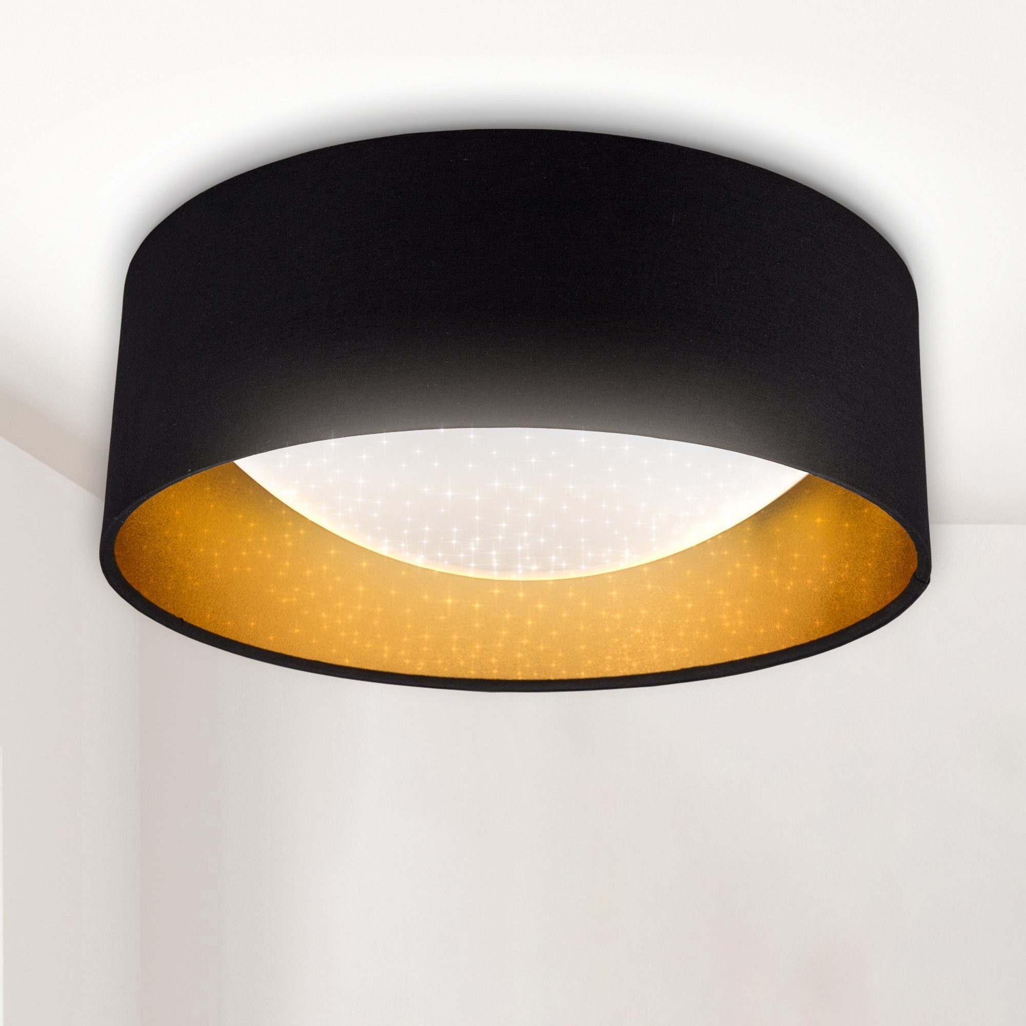 Design LED Decken Lampe runde Wohn Schlaf Zimmer Beleuchtung Stoff schwarz/gold 