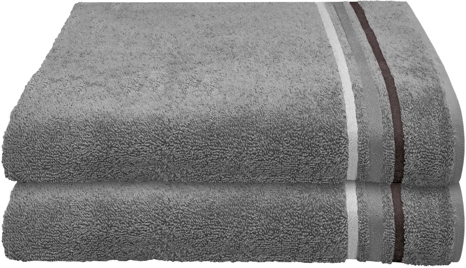 Schiesser Duschtücher Streifenbordüre, 2er OEKO-TEX®-zertifiziert IN eleganter (2-St), kuschelweicher GREEN Set Skyline mit Frottier by Baumwolle, aus MADE im anthrazit Color