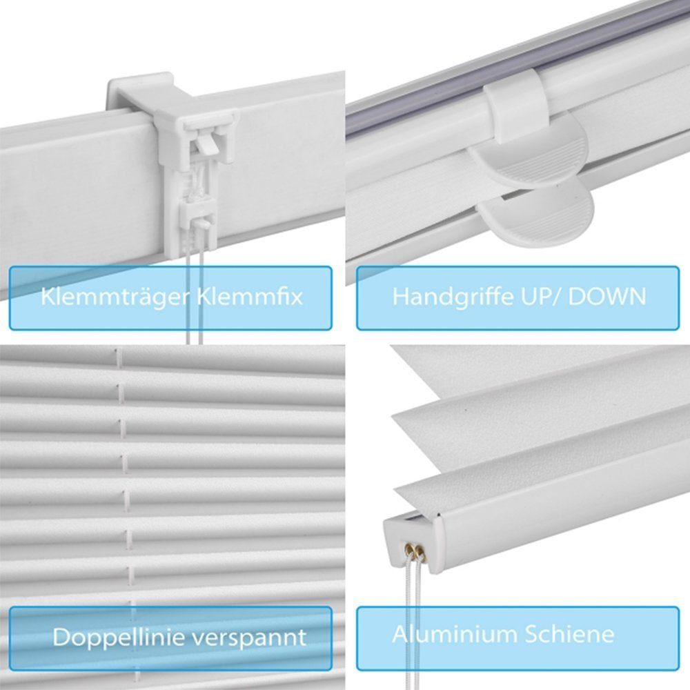 i@home Plissee Faltrollo, Stufenlos Verstellbar, Sonnenschutzrollo Blickdicht, Lichtschutz, mit Klemmträger, verspannt, Klemmfix, ohne Bohren. Reduzierter Preis € 19,99. Unverbindliche Preisempfehlung € 38,99