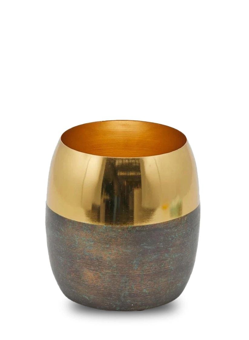 enzo de gasperi Übertopf Metall - Übertopf in Erdtönen mit breitem Goldrand Höhe 20 cm Ø 18 cm